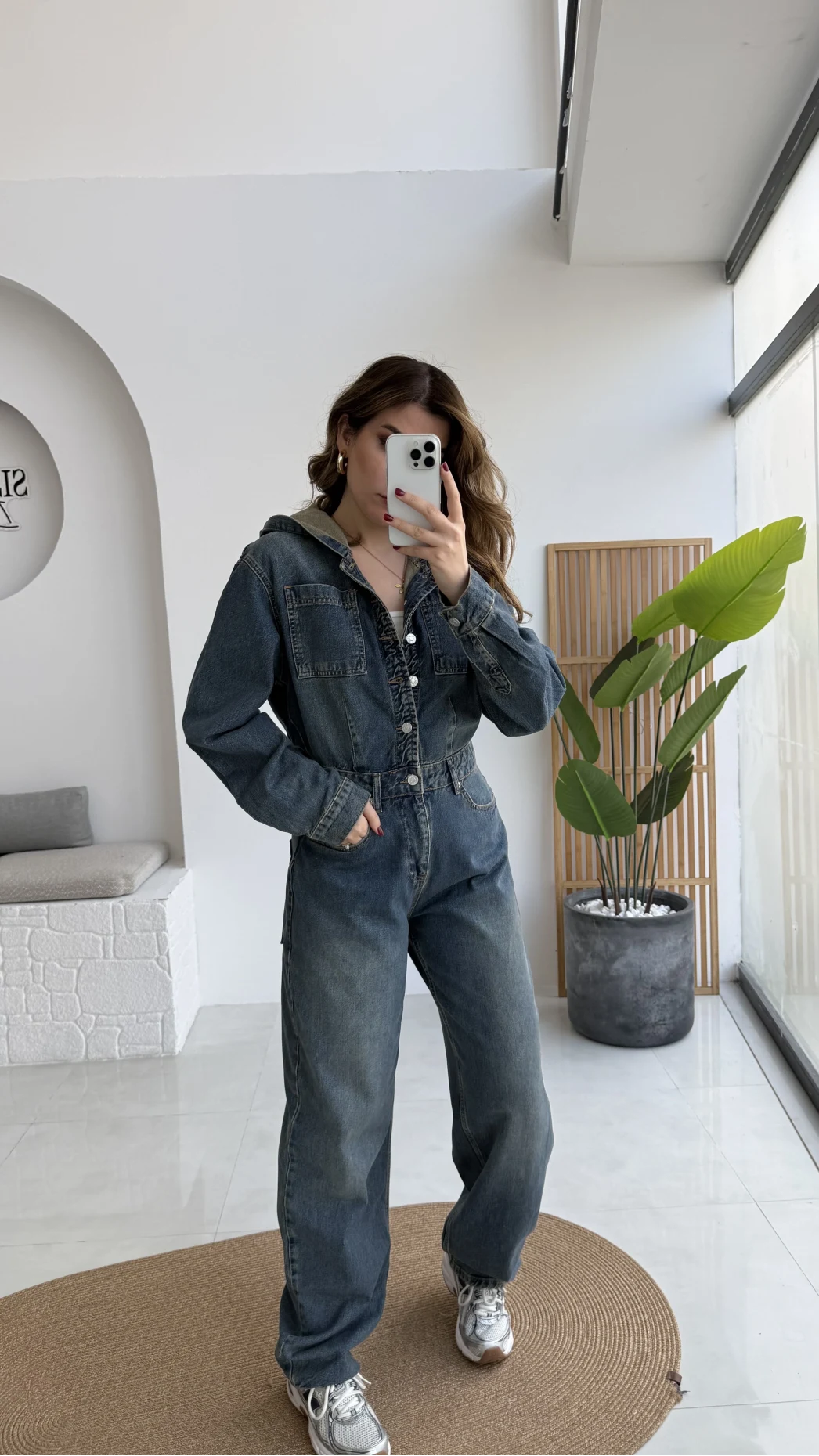 Baggy Kapüşonlu Denim Tulum - Kod: 1455