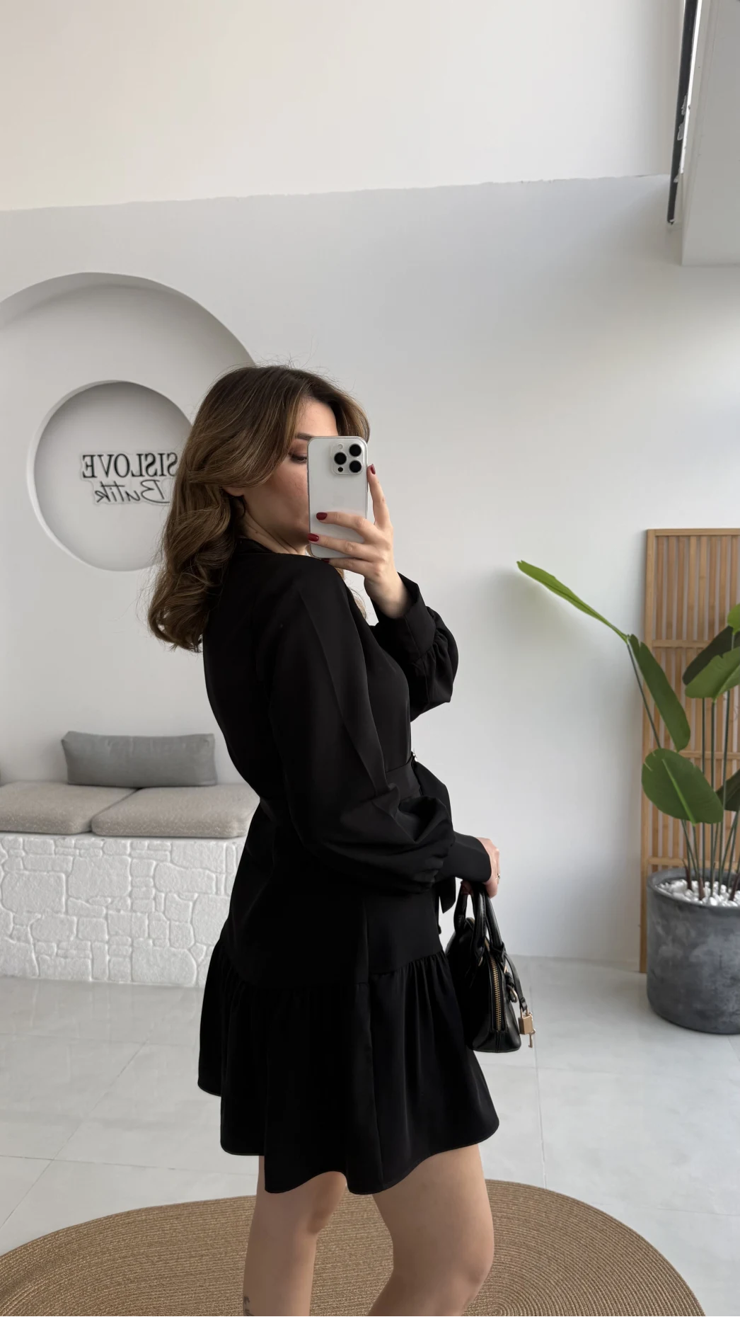 Gabriela Kemerli Gold Düğmeli Mini Elbise - Siyah - Kod: 0922