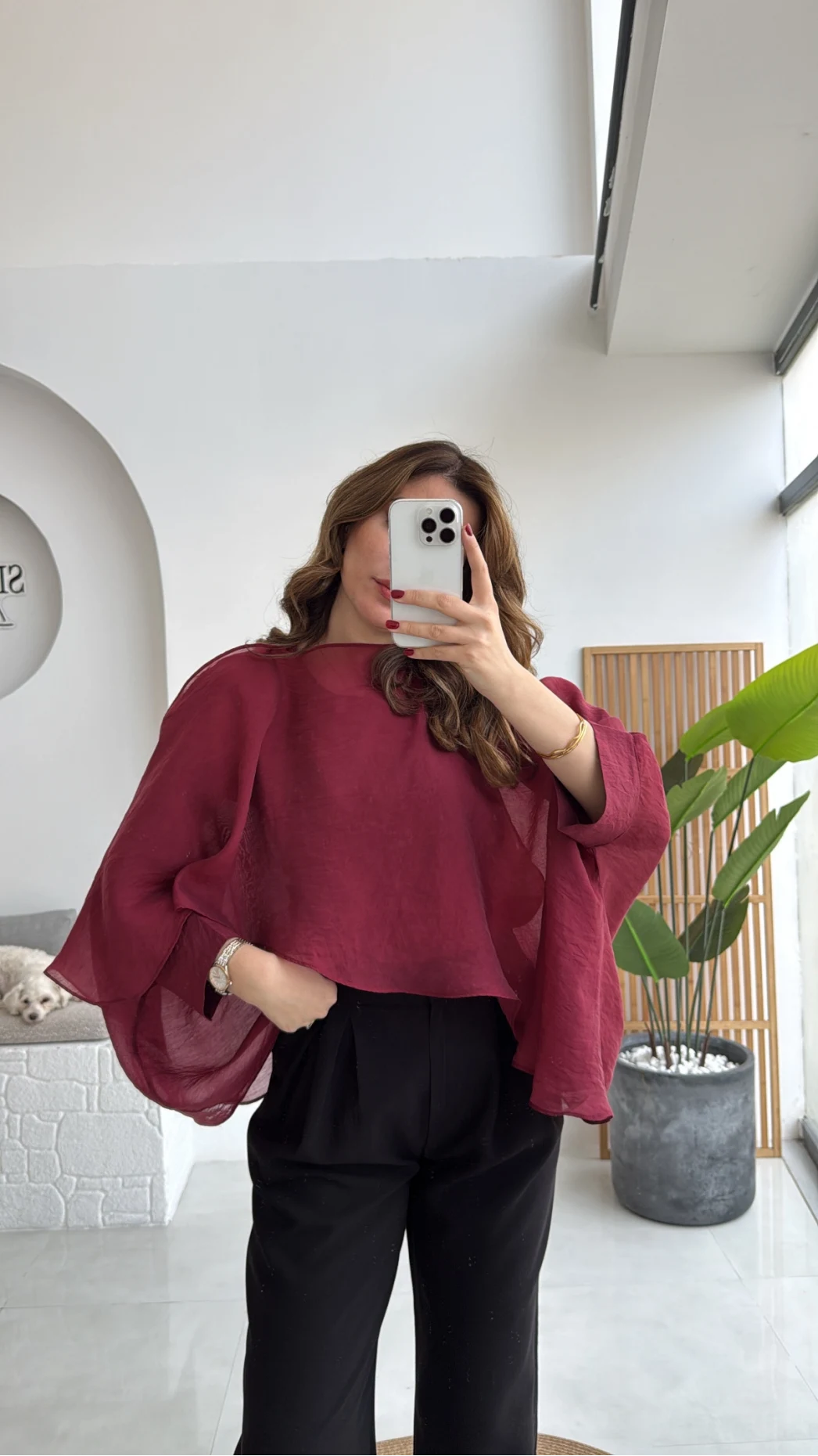 Uçuşan Pelerin Bluz - Bordo - Kod: 5026