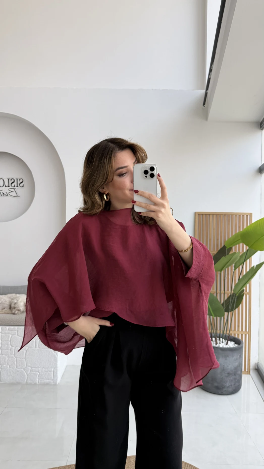 Uçuşan Pelerin Bluz - Bordo - Kod: 5026