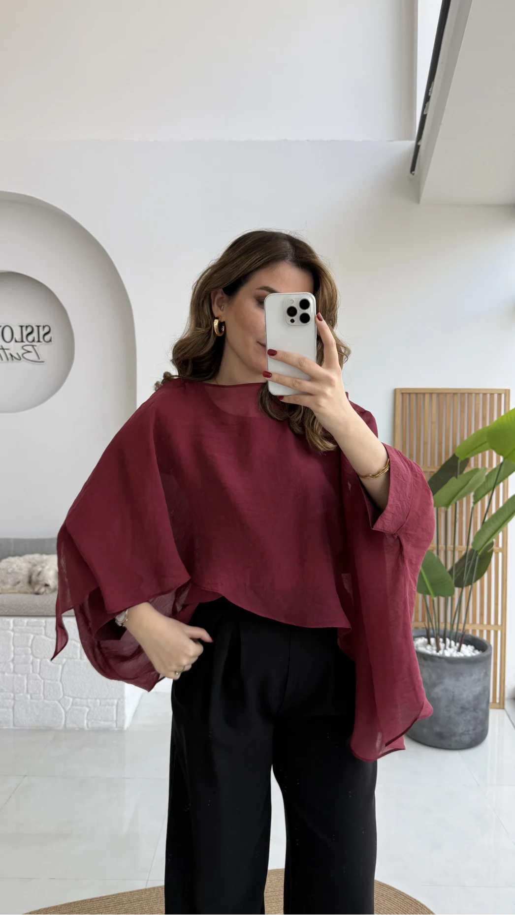 Uçuşan Pelerin Bluz - Bordo - Kod: 5026