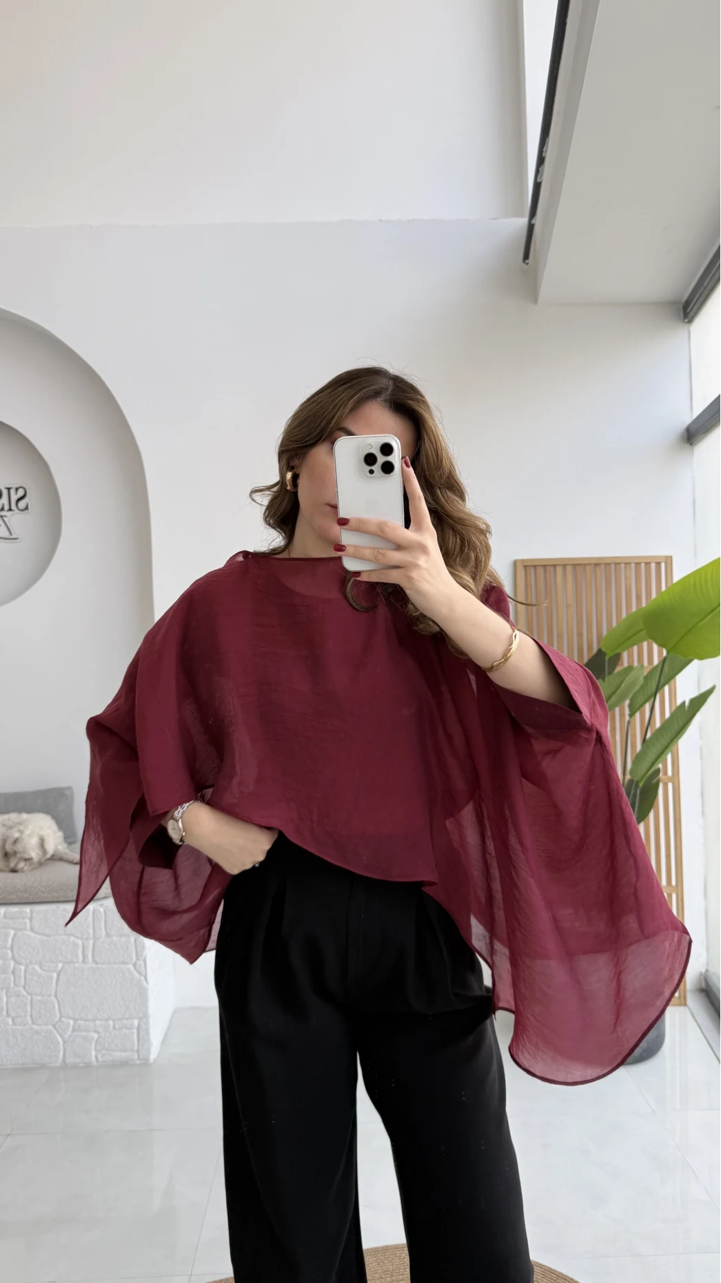 Uçuşan Pelerin Bluz - Bordo - Kod: 5026