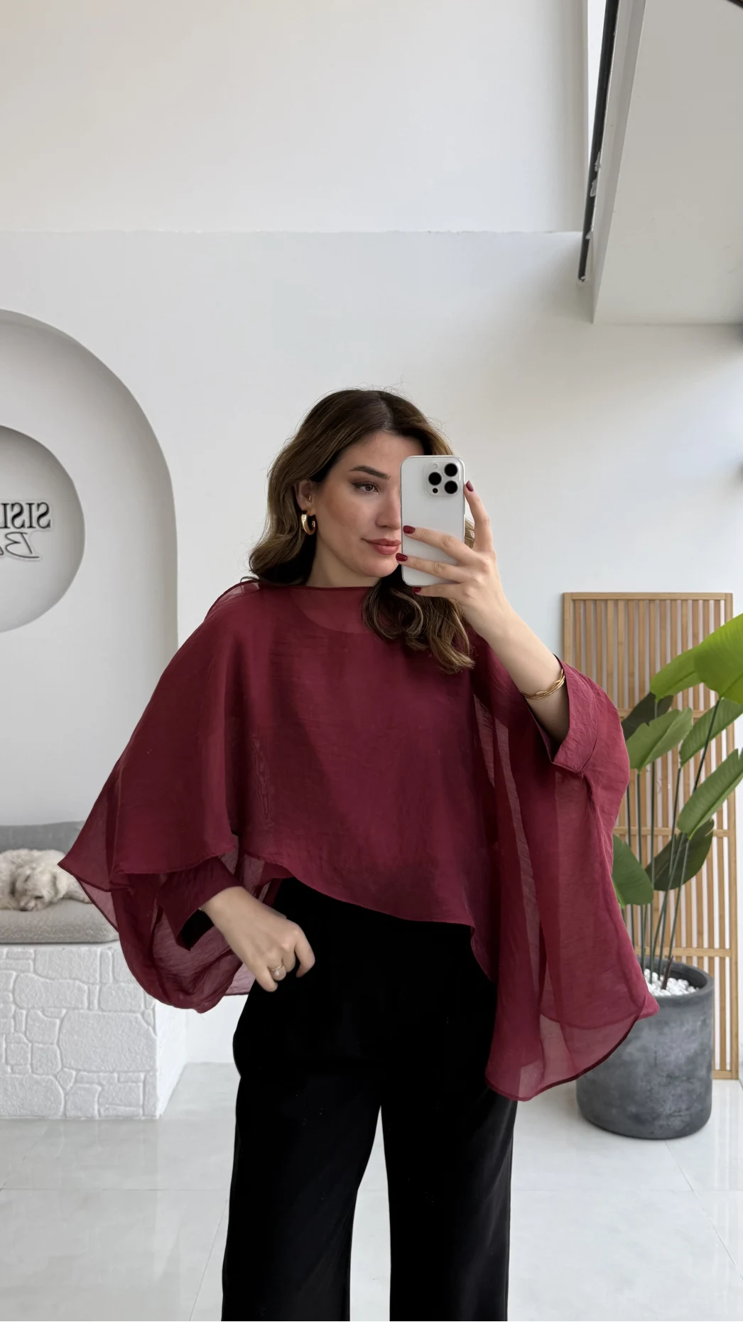 Uçuşan Pelerin Bluz - Bordo - Kod: 5026