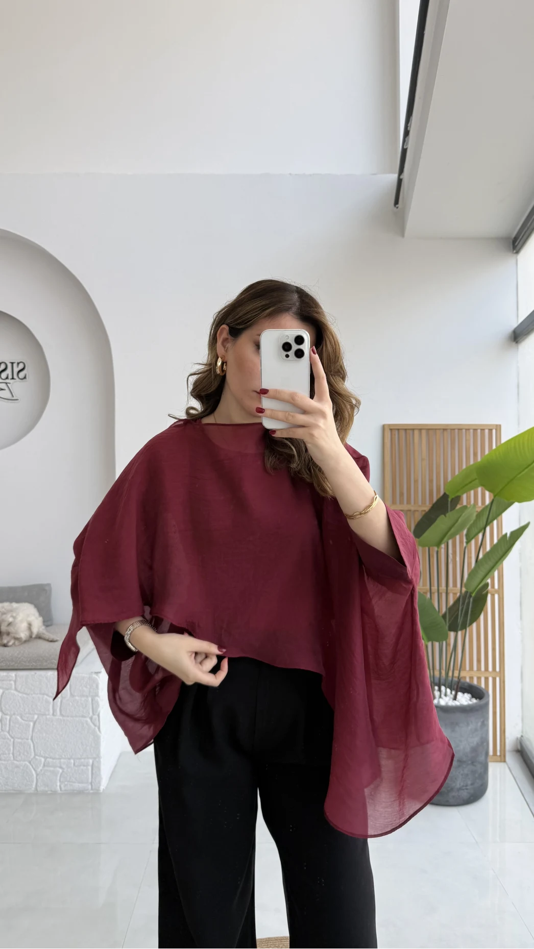 Uçuşan Pelerin Bluz - Bordo - Kod: 5026