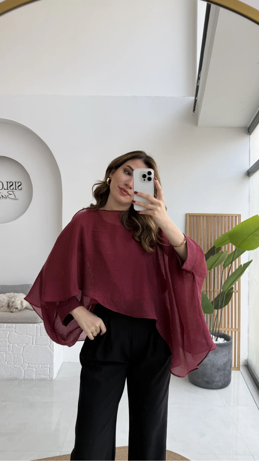 Uçuşan Pelerin Bluz - Bordo - Kod: 5026