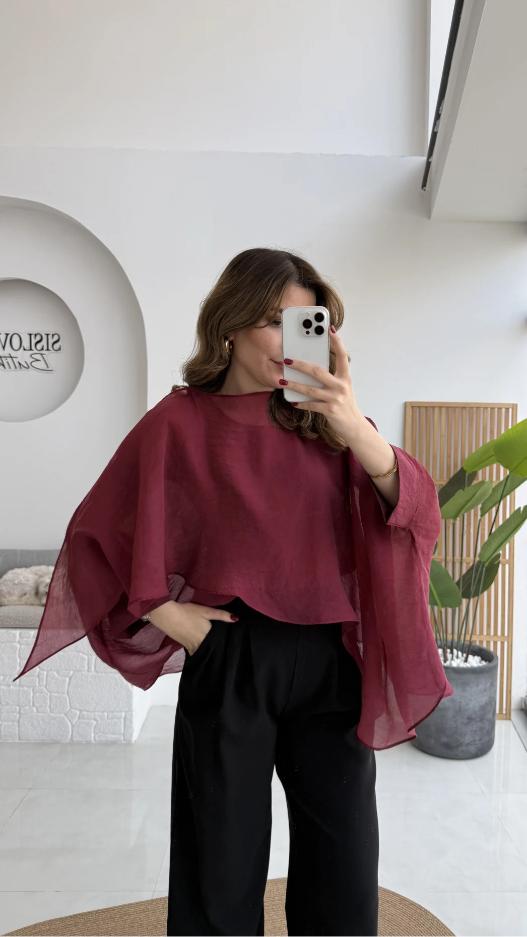 Uçuşan Pelerin Bluz - Bordo - Kod: 5026