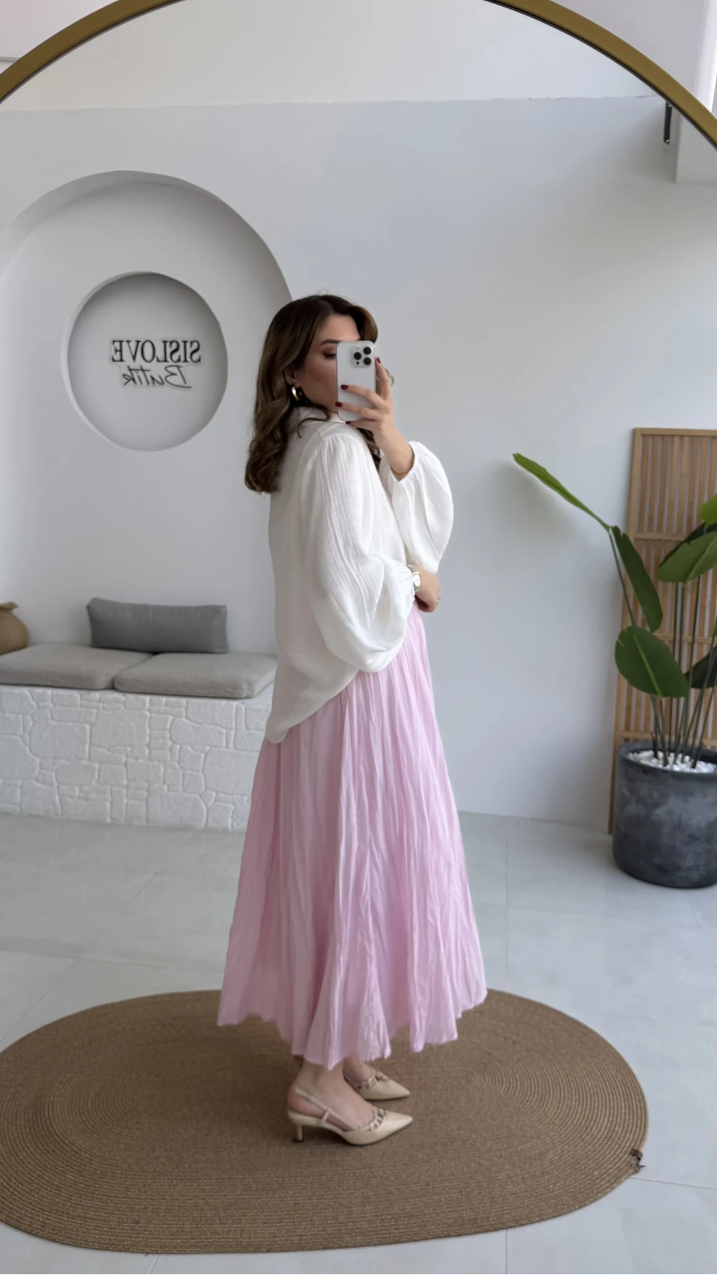 Pole Astarlı Kırışık Kloş Etek - Pembe - Kod: 3000