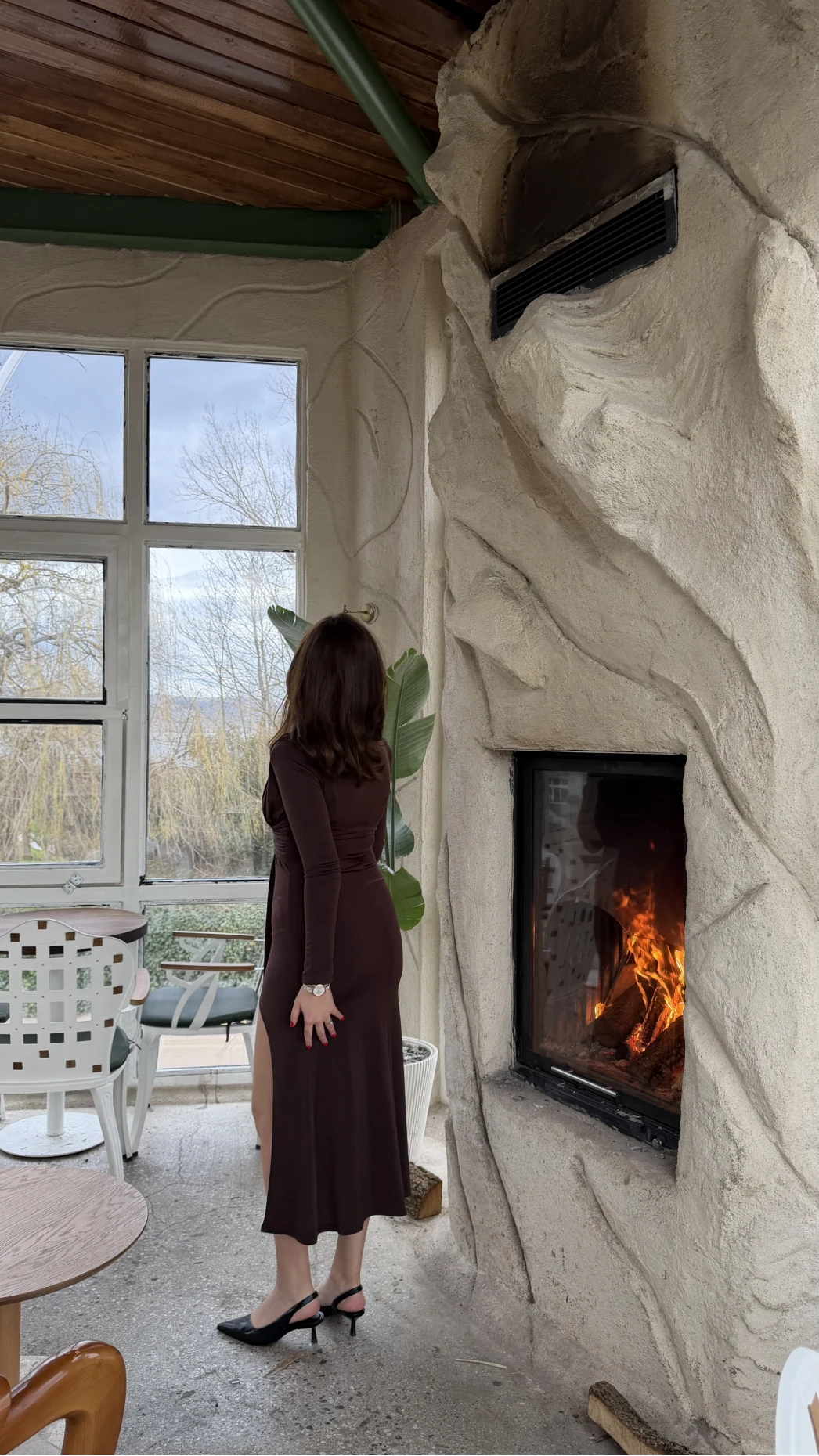 Pretty Aksesuar Detay Yırtmaçlı Elbise - Acı Kahve - Kod: 0909