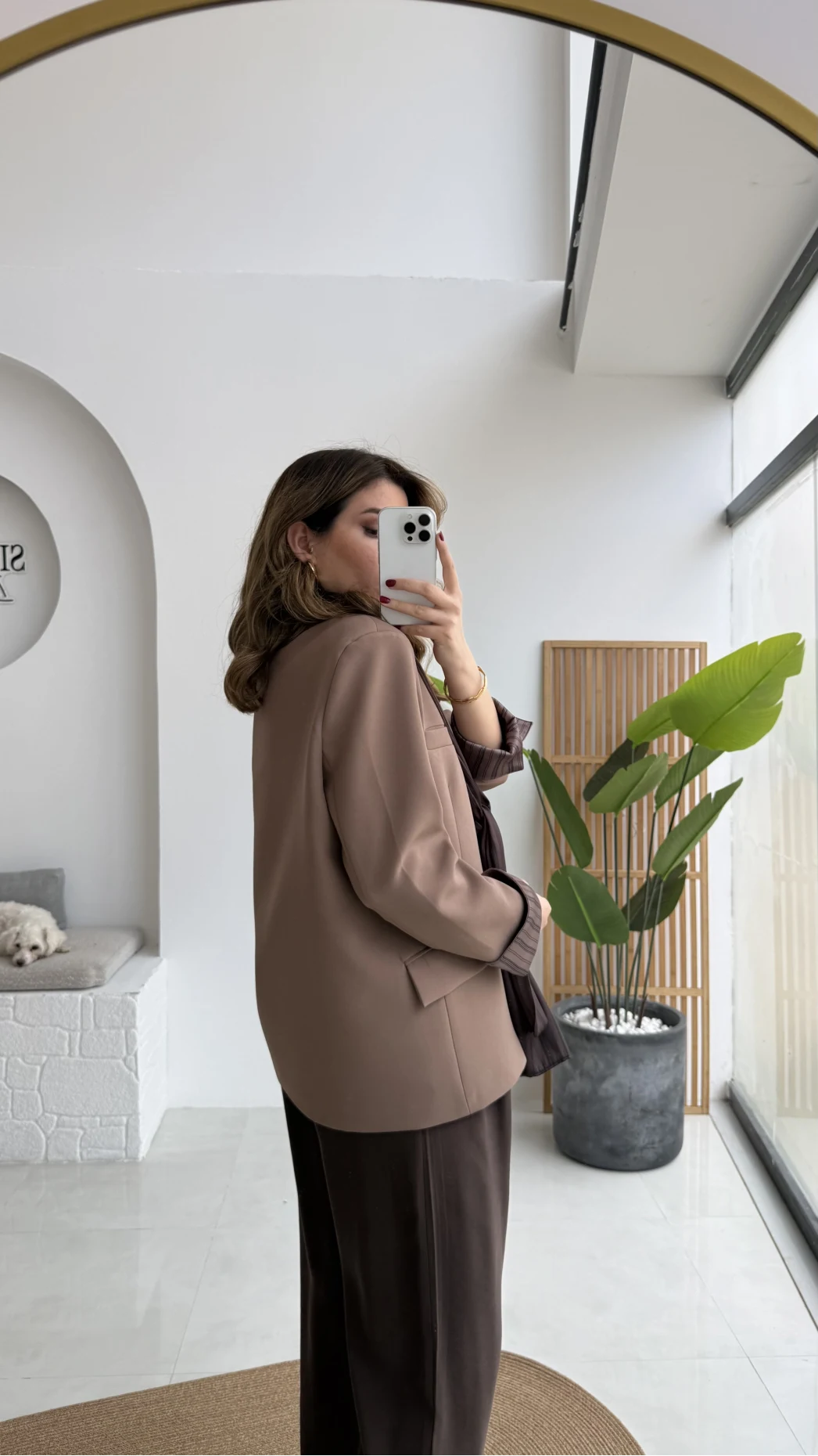 Wınslet Çizgili Fularlı Atlas Blazer Ceket - Kahve - Kod: 9722