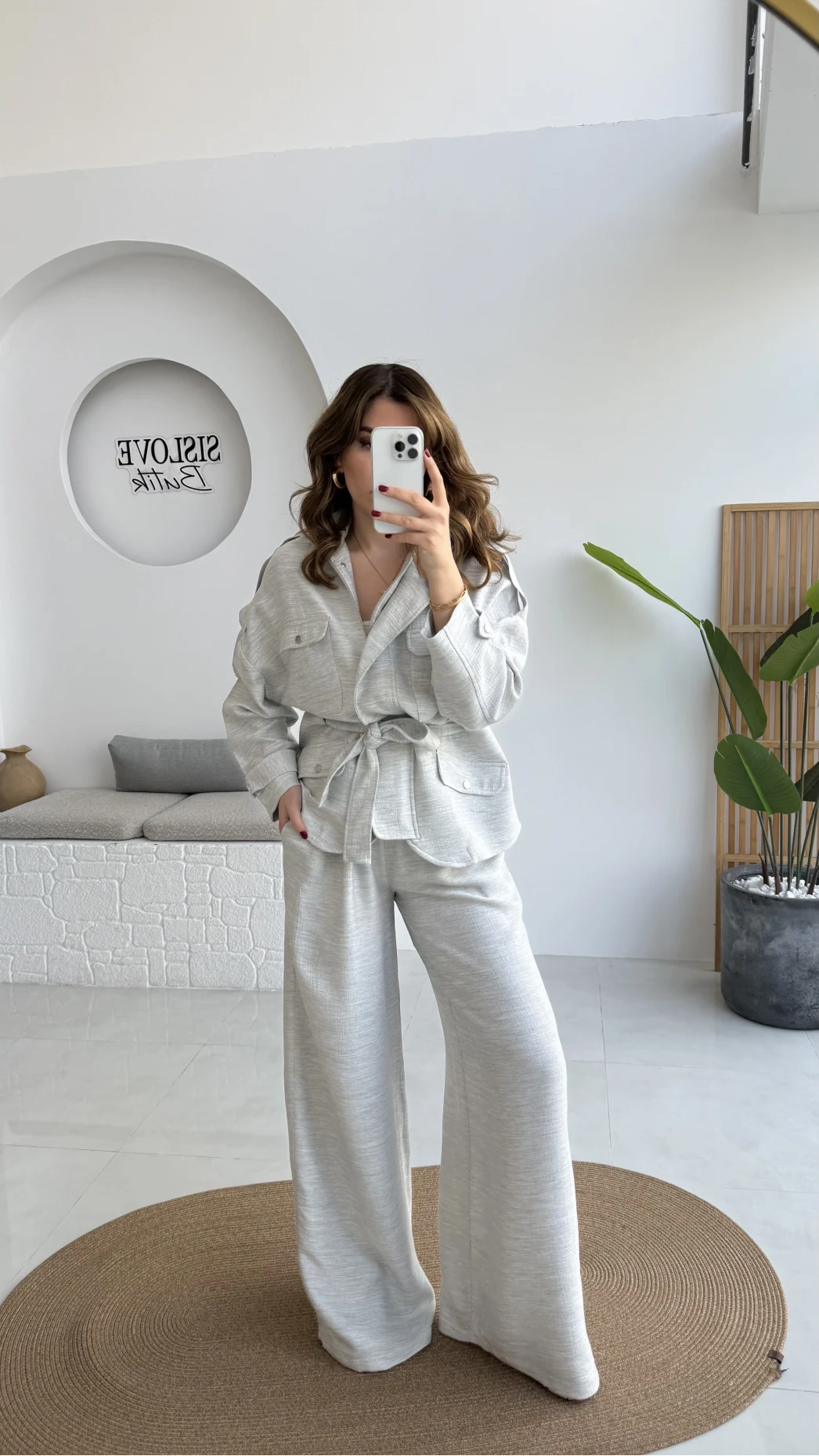 Emma Kuşaklı Ceket Pantolon Takım - Gri - Kod: 9701