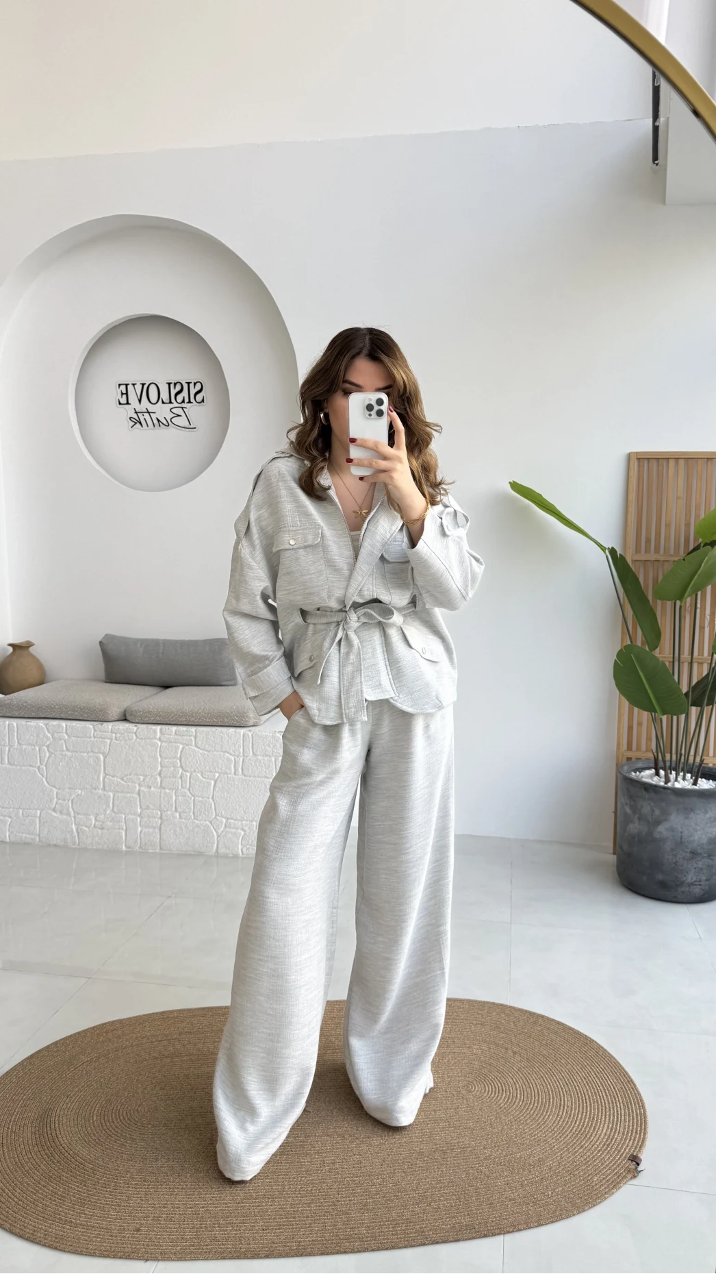 Emma Kuşaklı Ceket Pantolon Takım - Gri - Kod: 9701