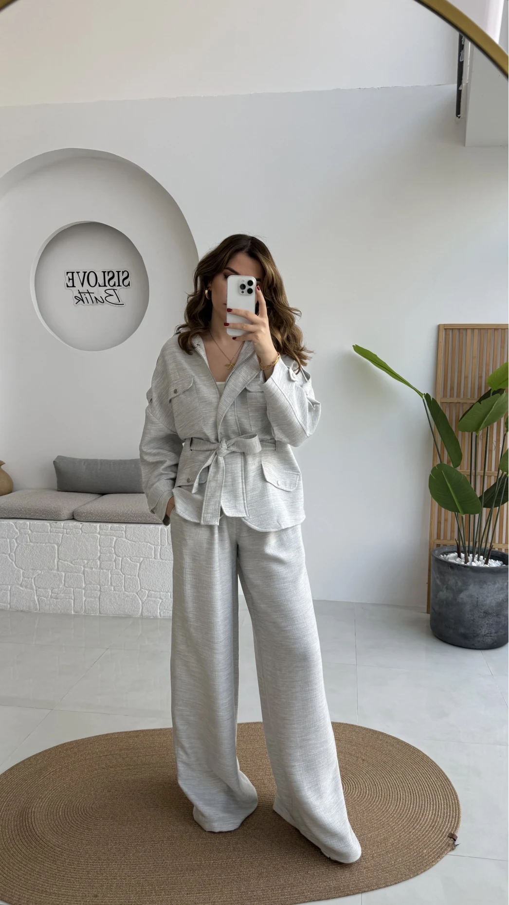 Emma Kuşaklı Ceket Pantolon Takım - Gri - Kod: 9701