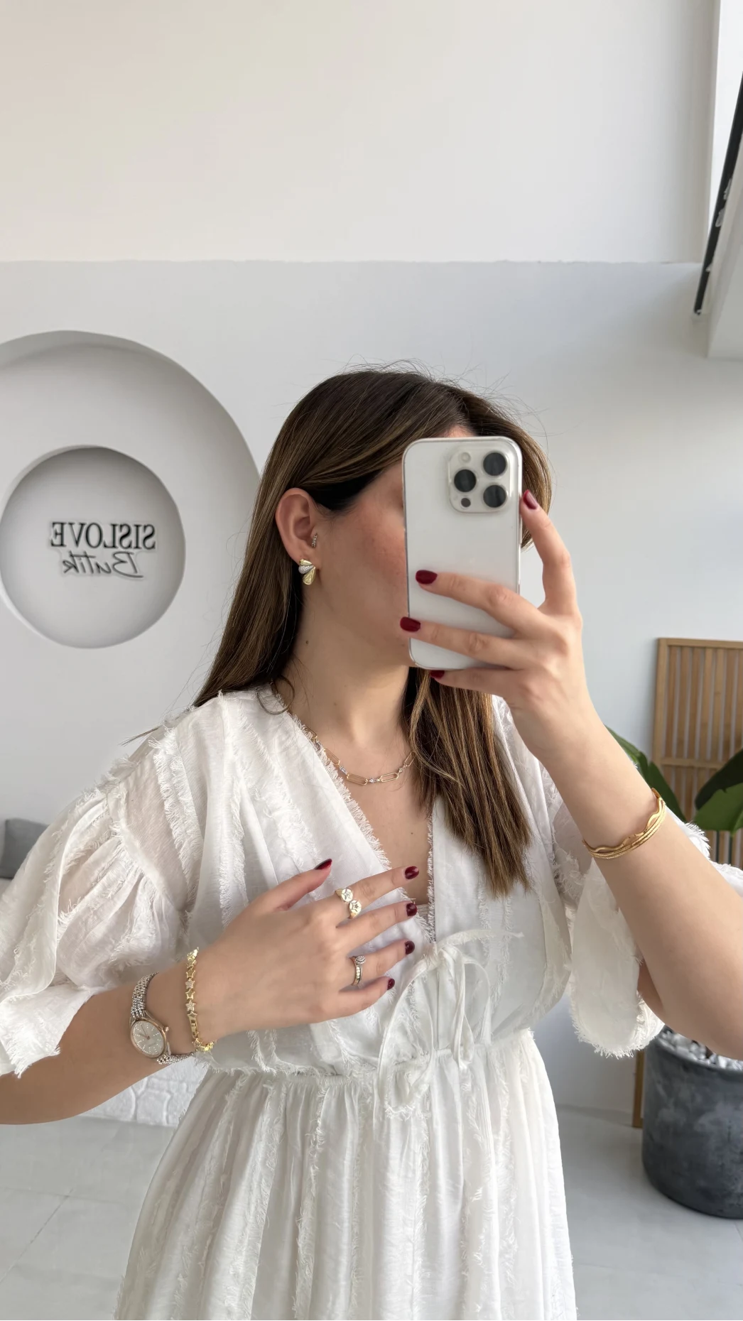 Alise Püsküllü V Yaka Balon Kol Elbise - Ekru - Kod: 3075