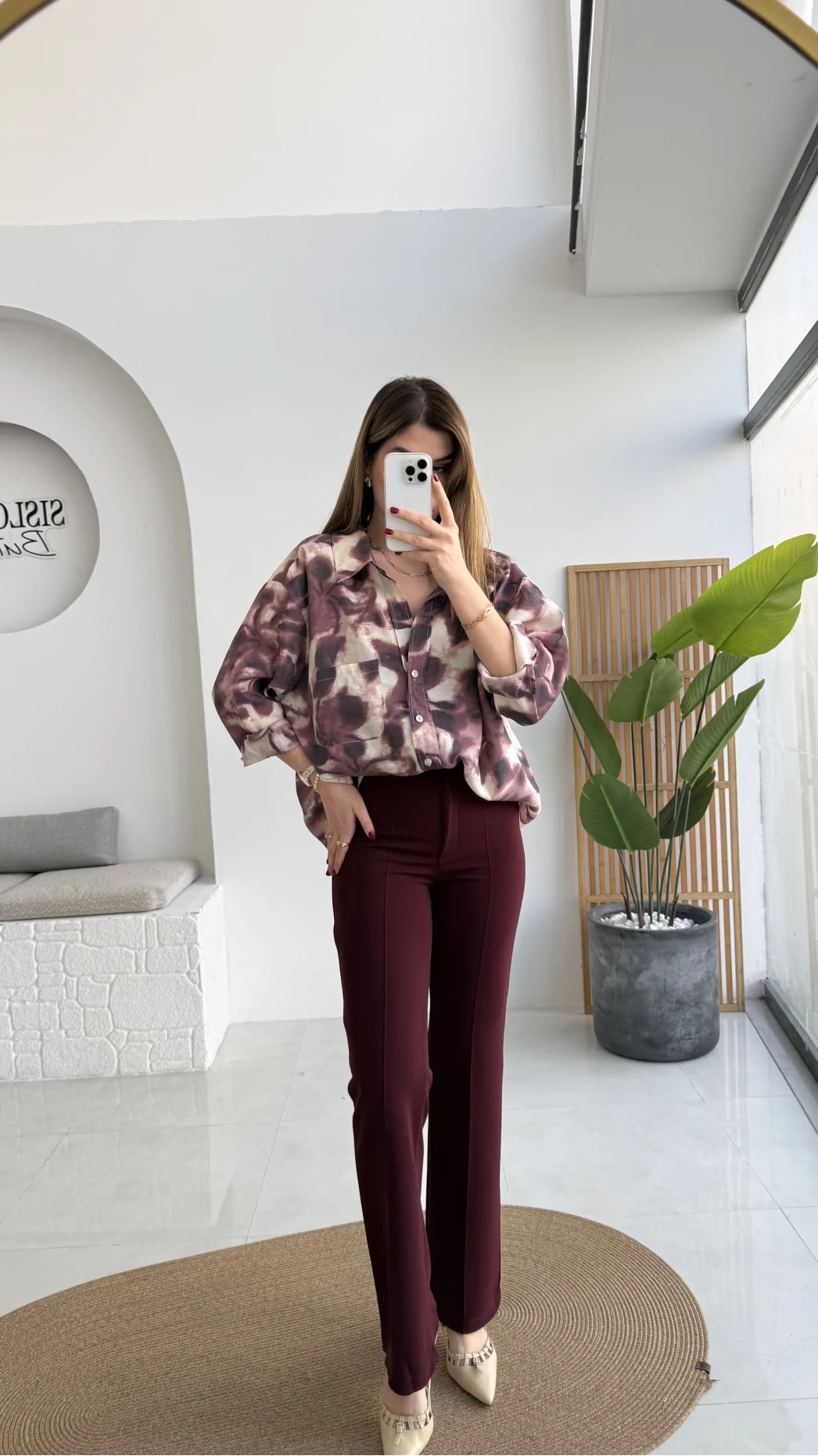 Sis Panto - Çimalı Ful Likralı Pantolon - Bordo - Kod: 1710