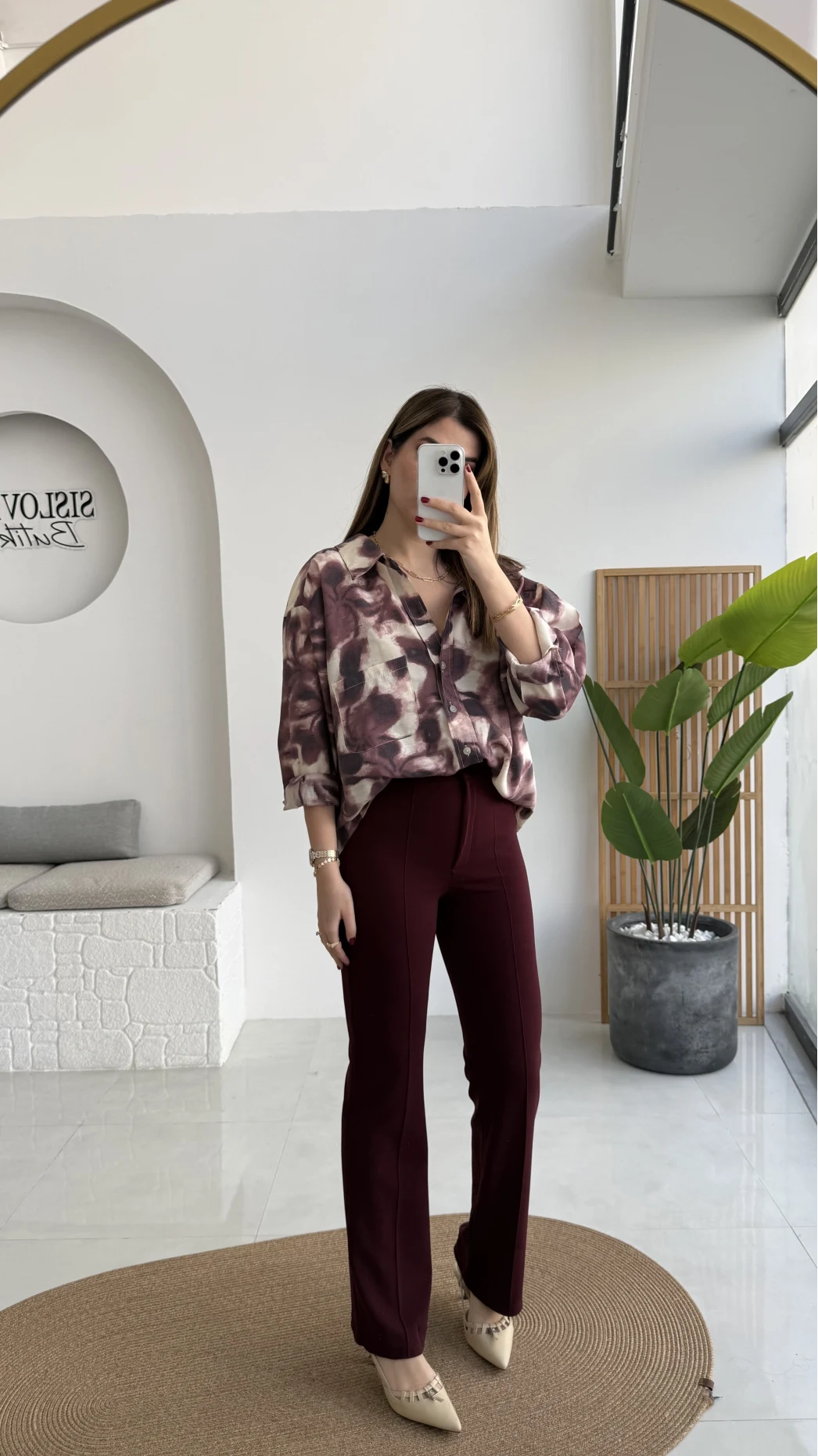 Sis Panto - Çimalı Ful Likralı Pantolon - Bordo - Kod: 1710