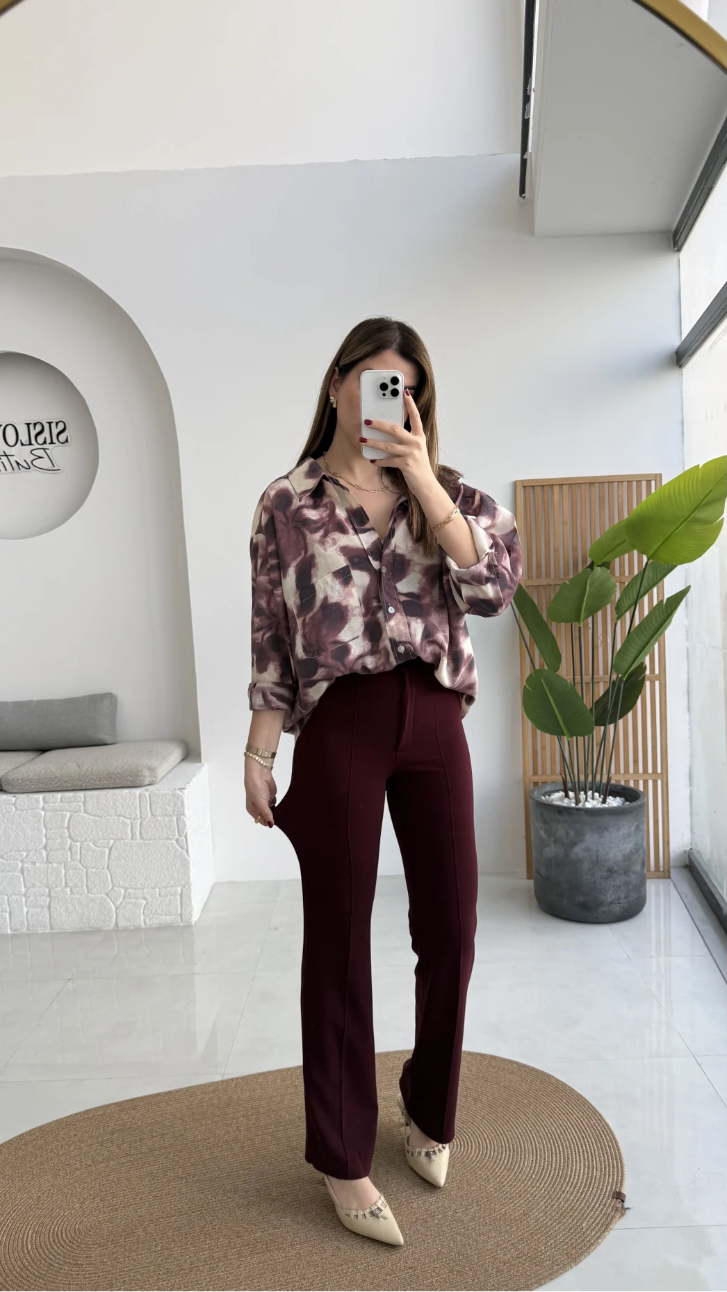 Sis Panto - Çimalı Ful Likralı Pantolon - Bordo - Kod: 1710