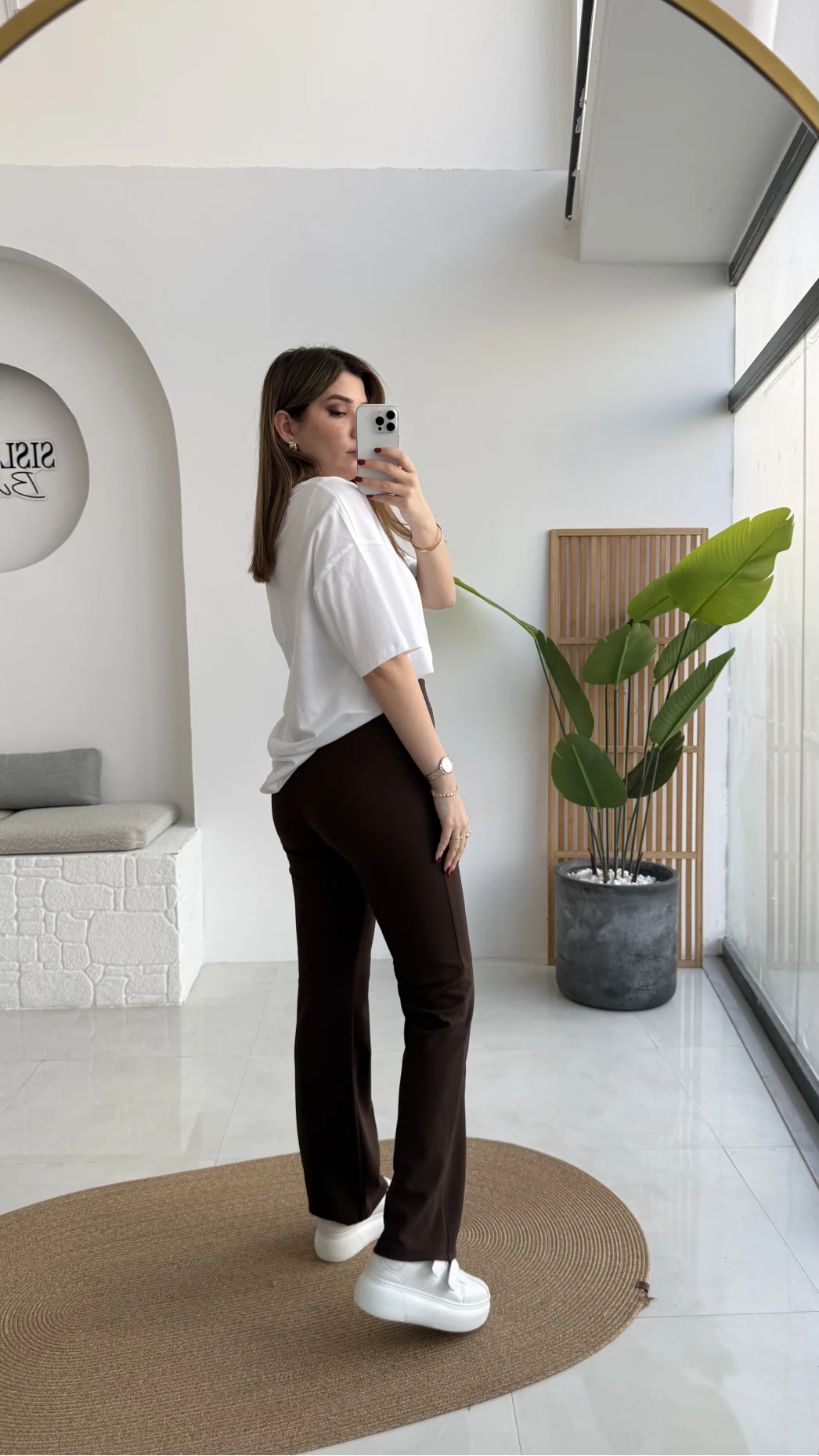 Sis Panto - Çimalı Ful Likralı Pantolon - Kahverengi - Kod: 1710