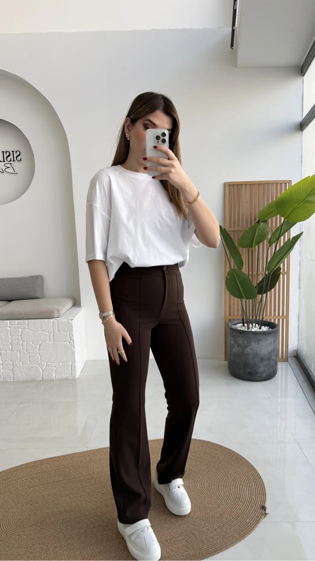 Sis Panto - Çimalı Ful Likralı Pantolon - Kahverengi - Kod: 1710