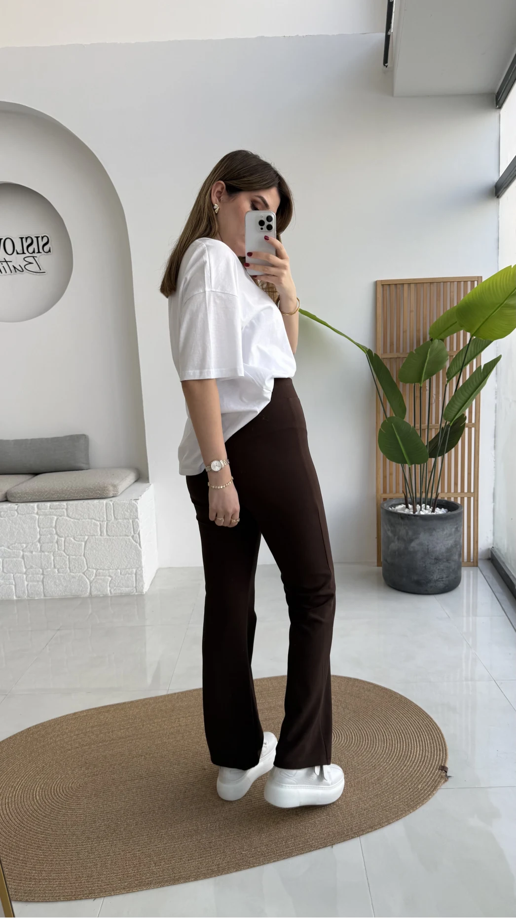 Sis Panto - Çimalı Ful Likralı Pantolon - Kahverengi - Kod: 1710