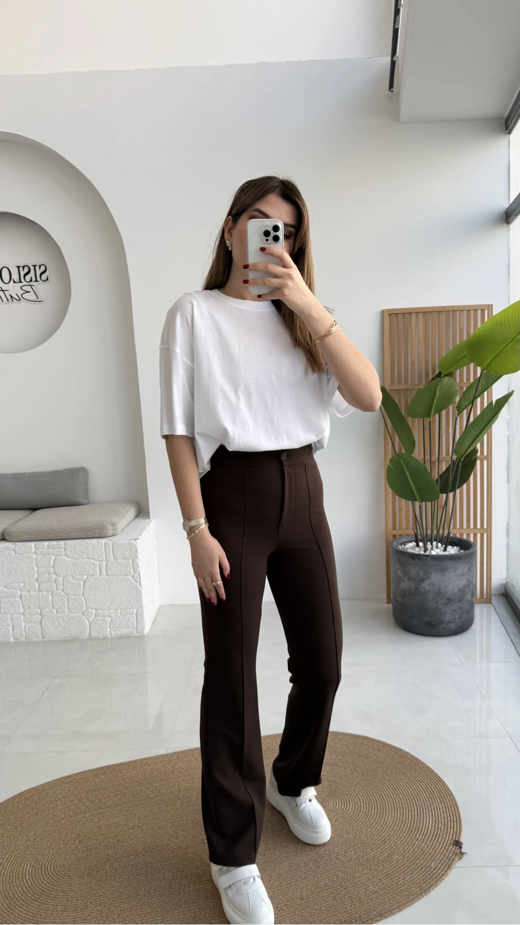 Sis Panto - Çimalı Ful Likralı Pantolon - Kahverengi - Kod: 1710