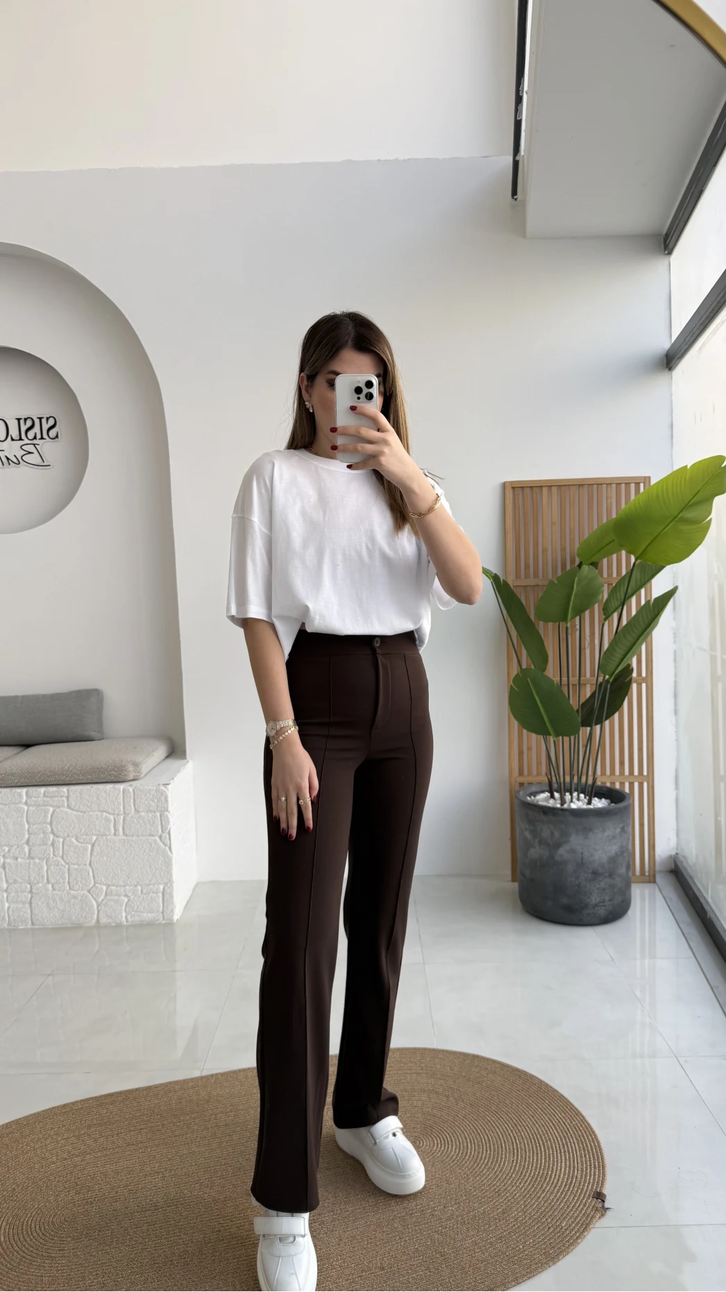 Sis Panto - Çimalı Ful Likralı Pantolon - Kahverengi - Kod: 1710