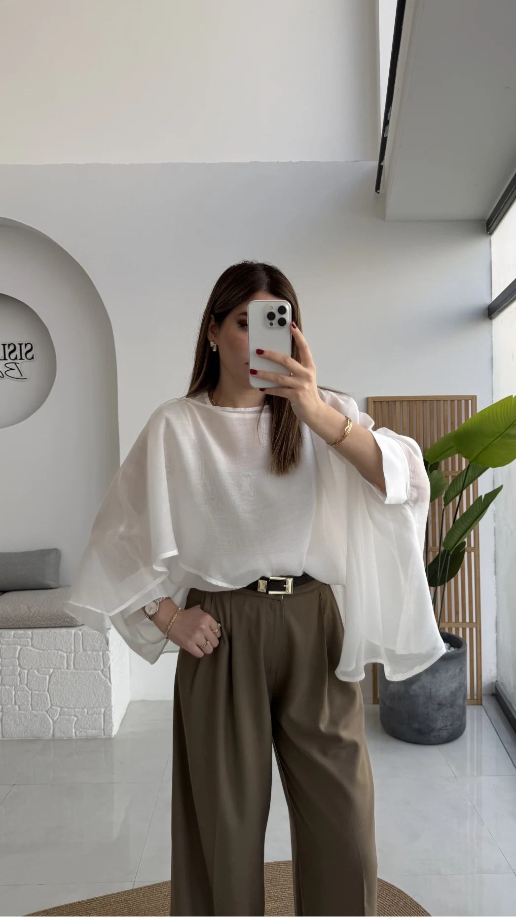 Uçuşan Pelerin Bluz - Beyaz - Kod: 5026