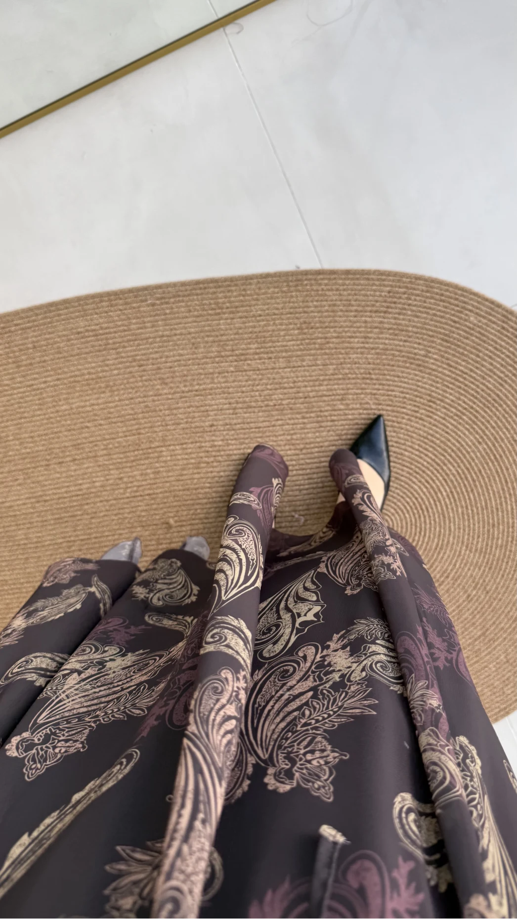 Janeka Desenli Asimetrik Kesim Şifon Etek - Kahve - Kod: 1293