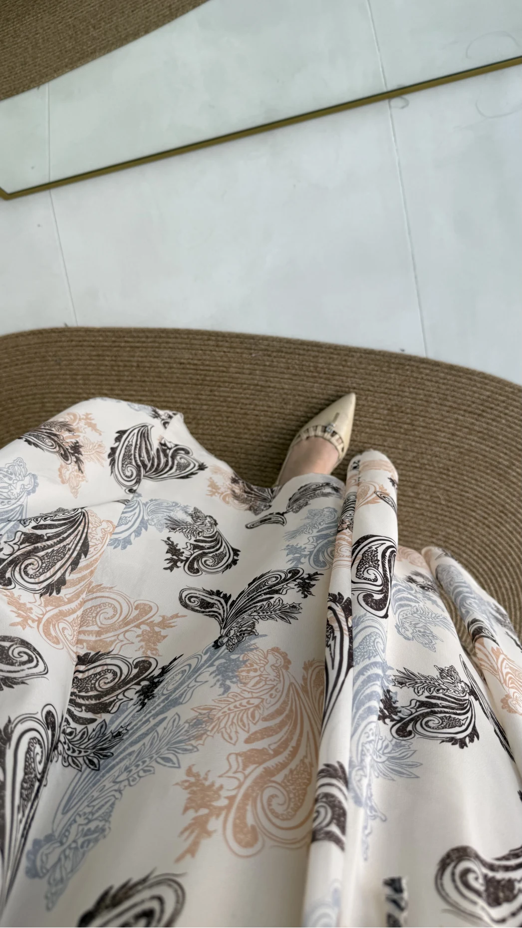 Janeka Desenli Asimetrik Kesim Şifon Etek - Bej - Kod: 1293