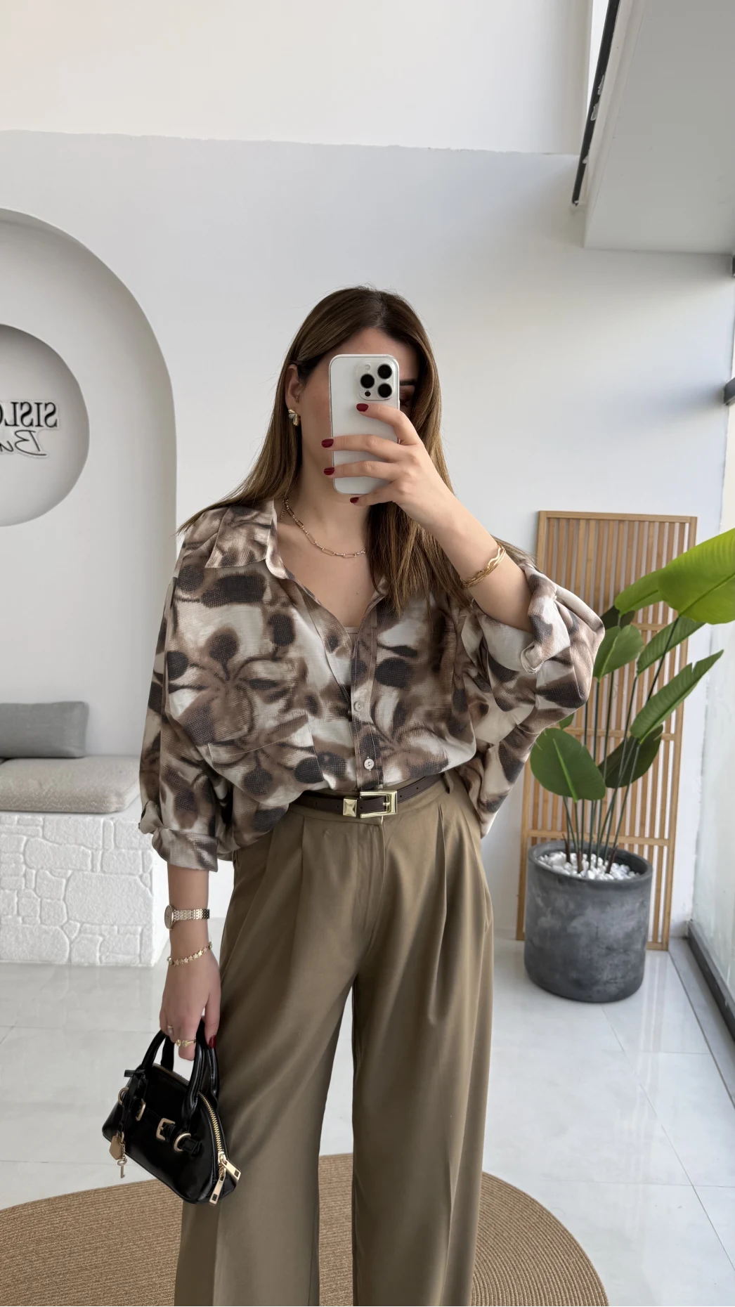 Kaety Desenli Gömlek - Kahve - Kod: 5040