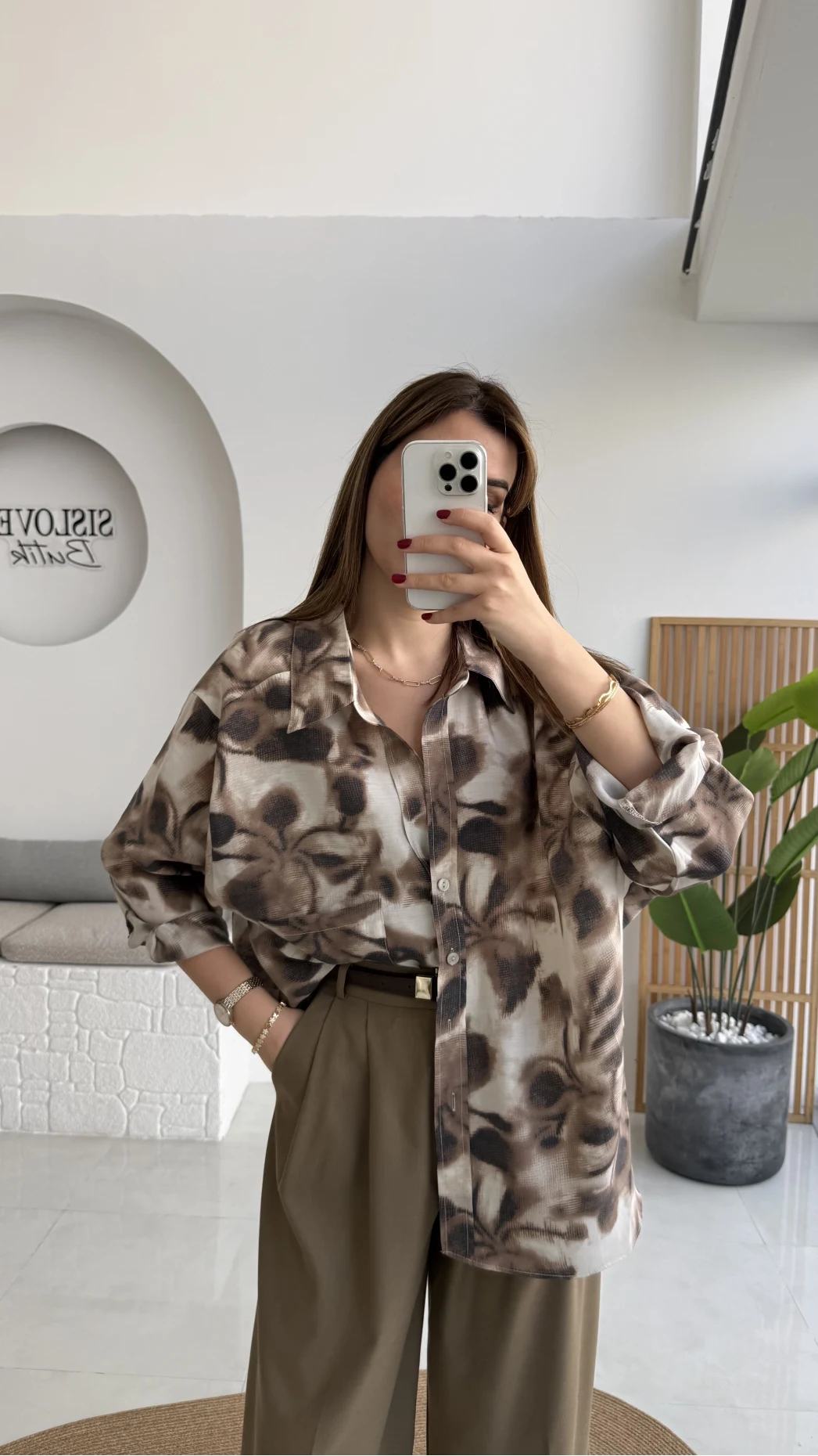 Kaety Desenli Gömlek - Kahve - Kod: 5040