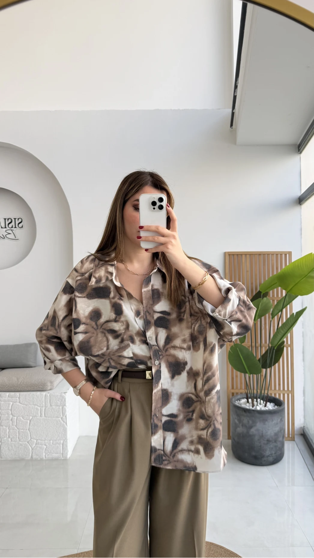 Kaety Desenli Gömlek - Kahve - Kod: 5040