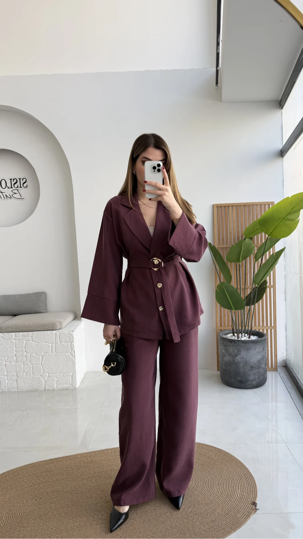 Toka Detay Kemerli Tunik Takım - Mürdüm - Kod: 8927