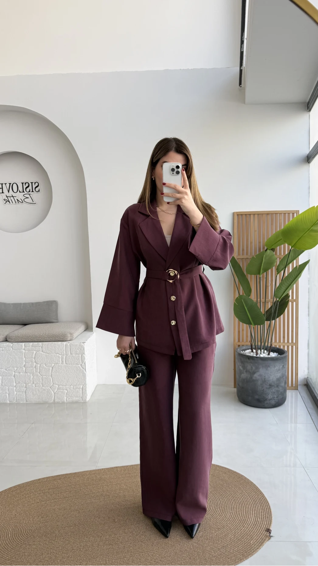 Toka Detay Kemerli Tunik Takım - Mürdüm - Kod: 8927