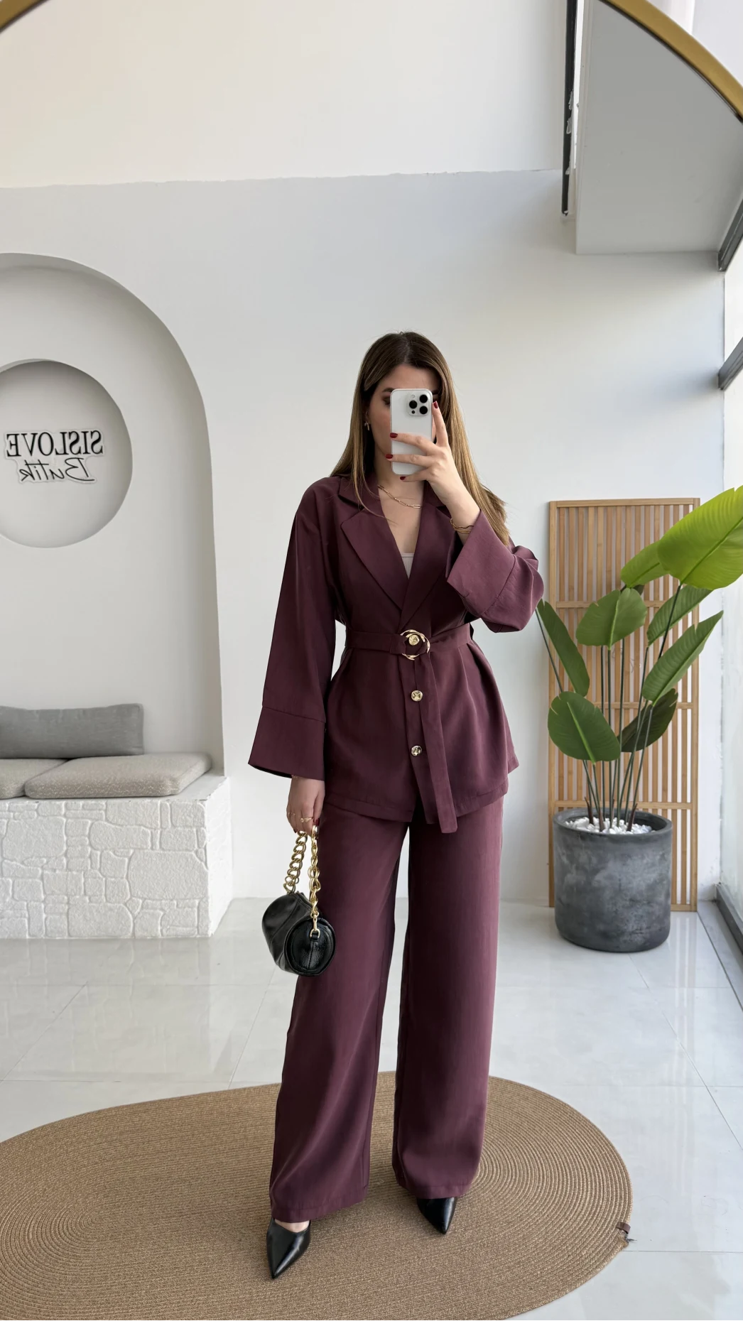 Toka Detay Kemerli Tunik Takım - Mürdüm - Kod: 8927