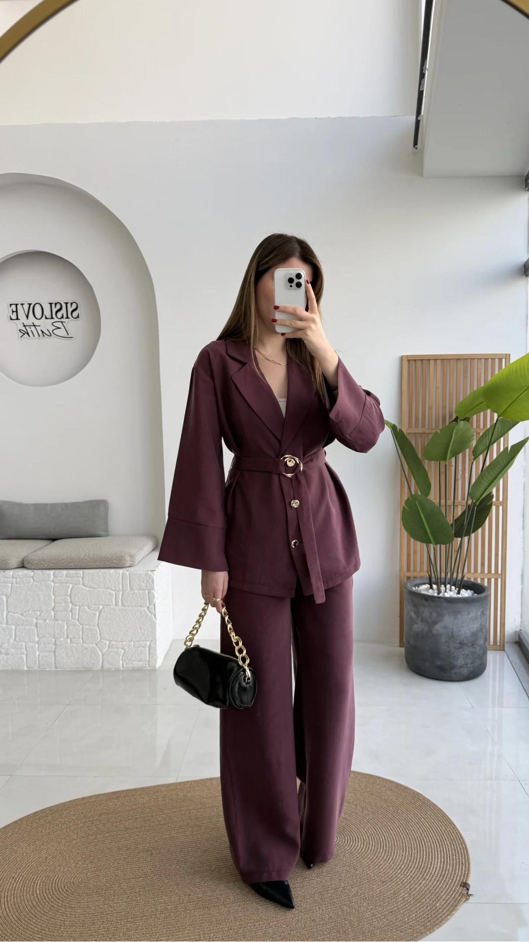 Toka Detay Kemerli Tunik Takım - Mürdüm - Kod: 8927