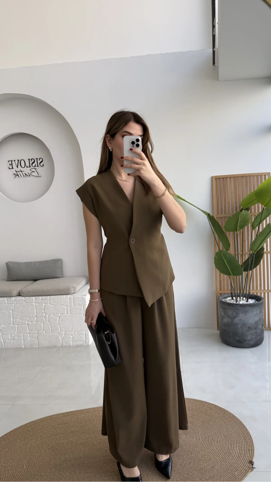 Adena Bağcıklı Bol Paça Pantolon Yelek Takım - Haki - Kod: 9306