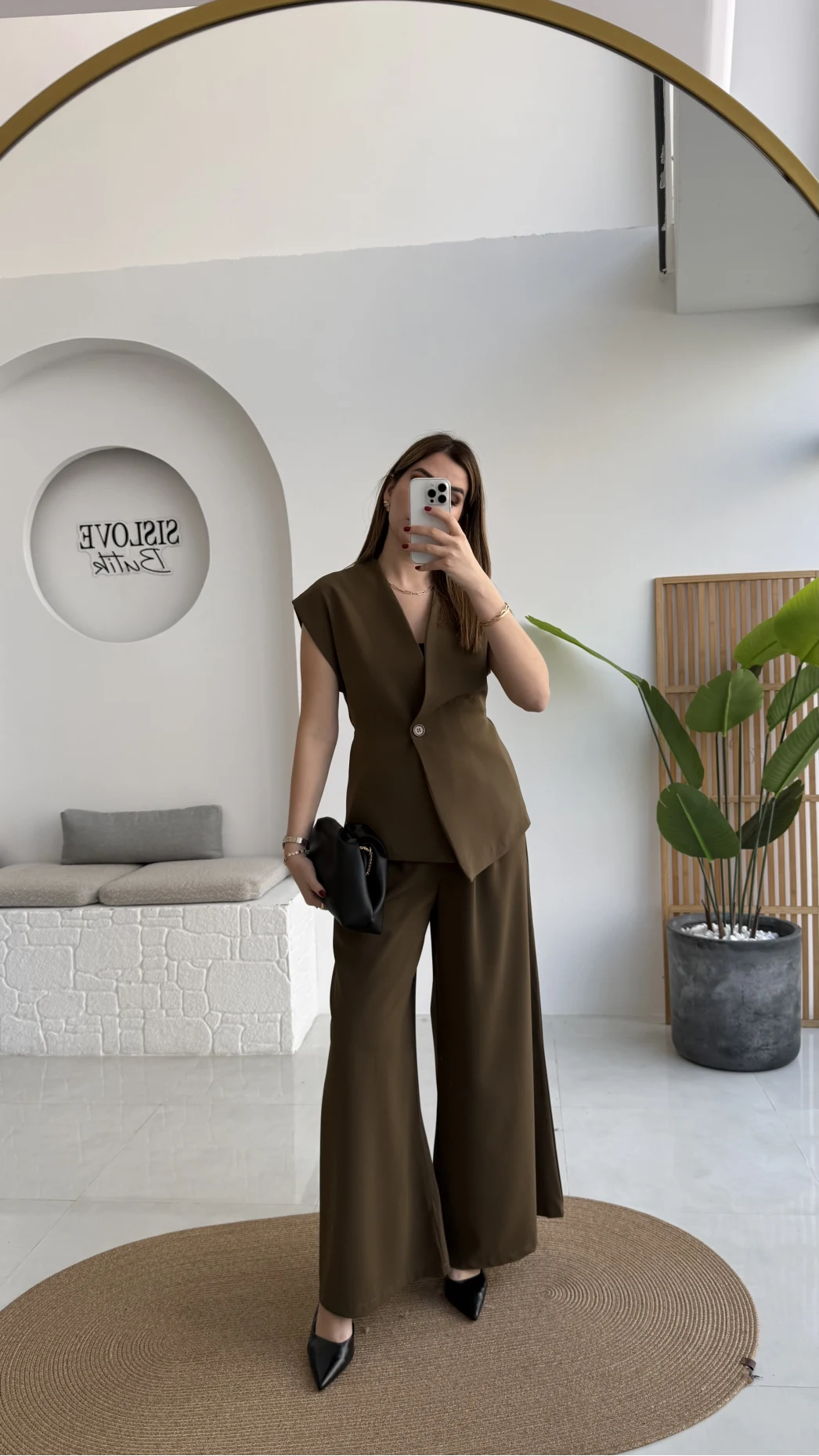 Adena Bağcıklı Bol Paça Pantolon Yelek Takım - Haki - Kod: 9306