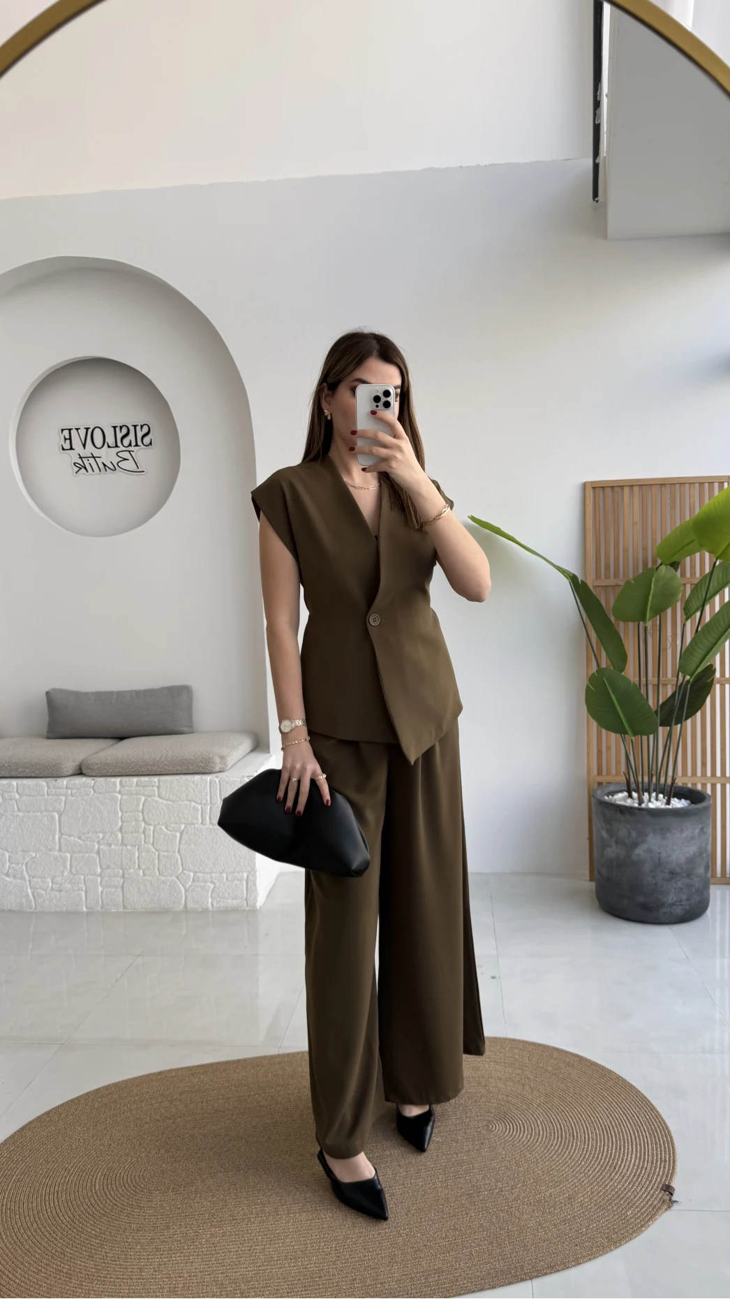 Adena Bağcıklı Bol Paça Pantolon Yelek Takım - Haki - Kod: 9306