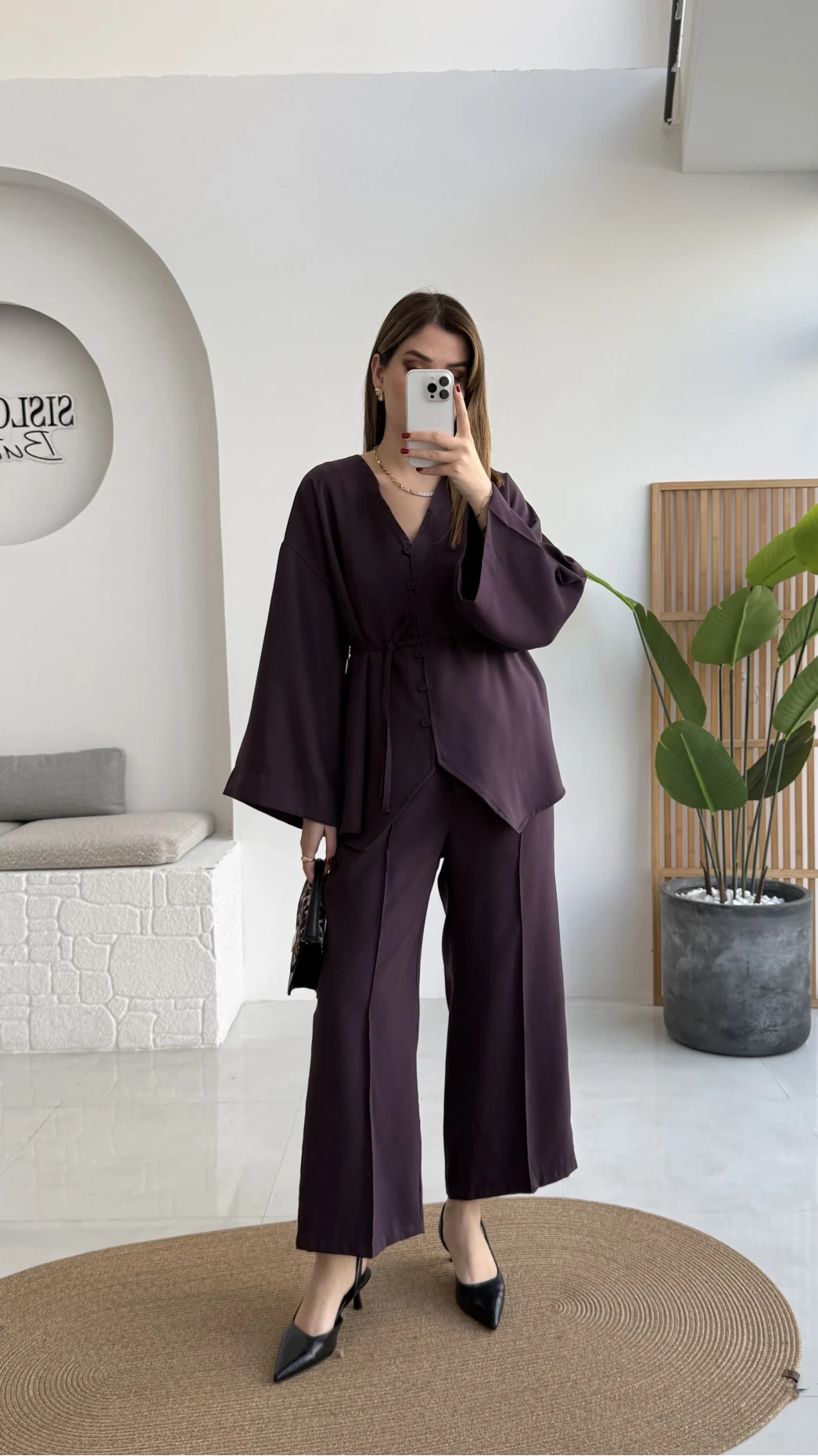 Palermo Bağcıklı Düğmeli Takım - Mürdüm - Kod: 8916