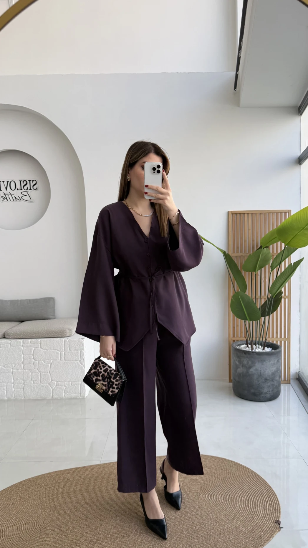 Palermo Bağcıklı Düğmeli Takım - Mürdüm - Kod: 8916