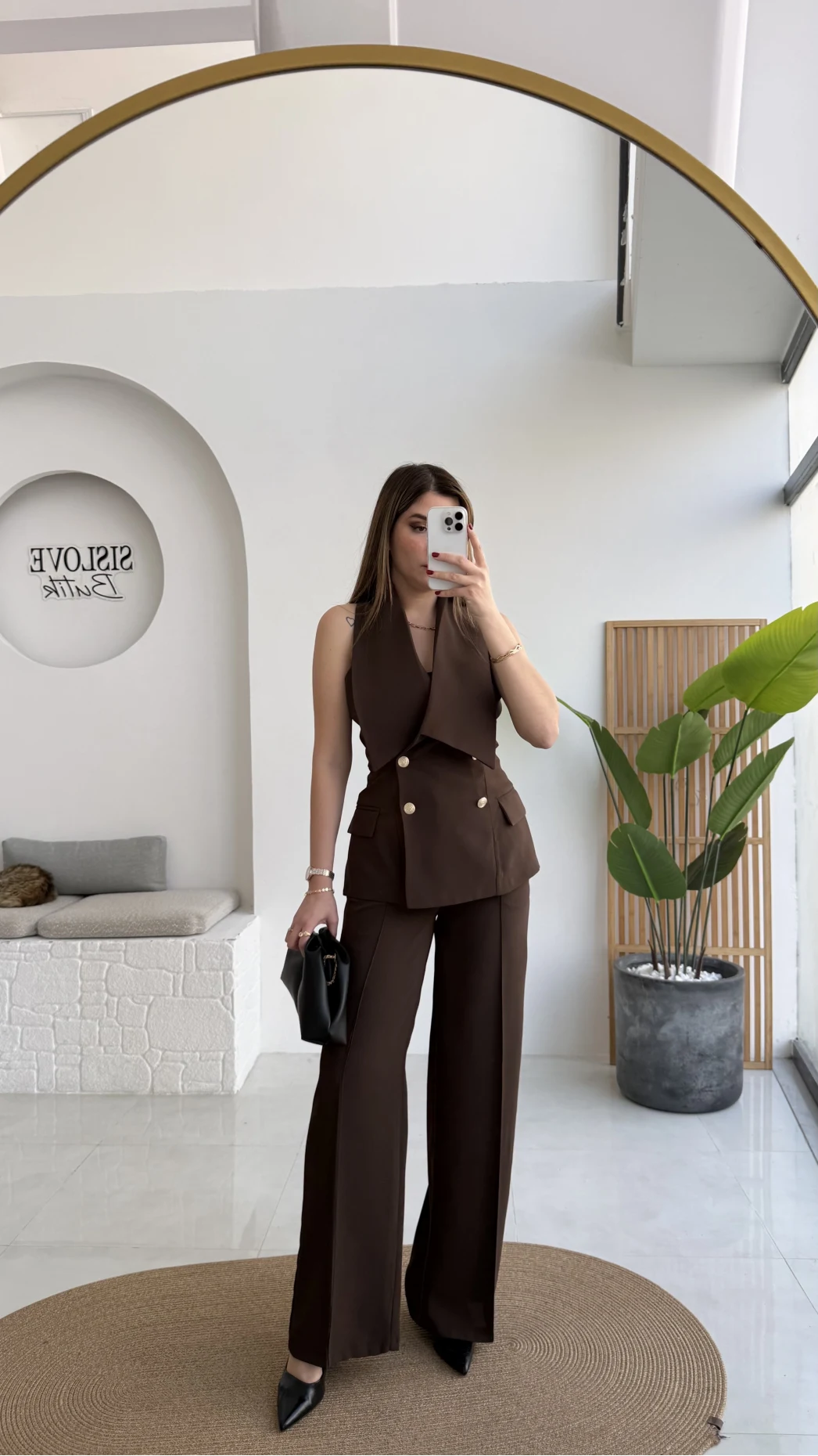 Rowena Yaka Detay Yelek-Pantolon Takım - Bitter - Kod: 9692