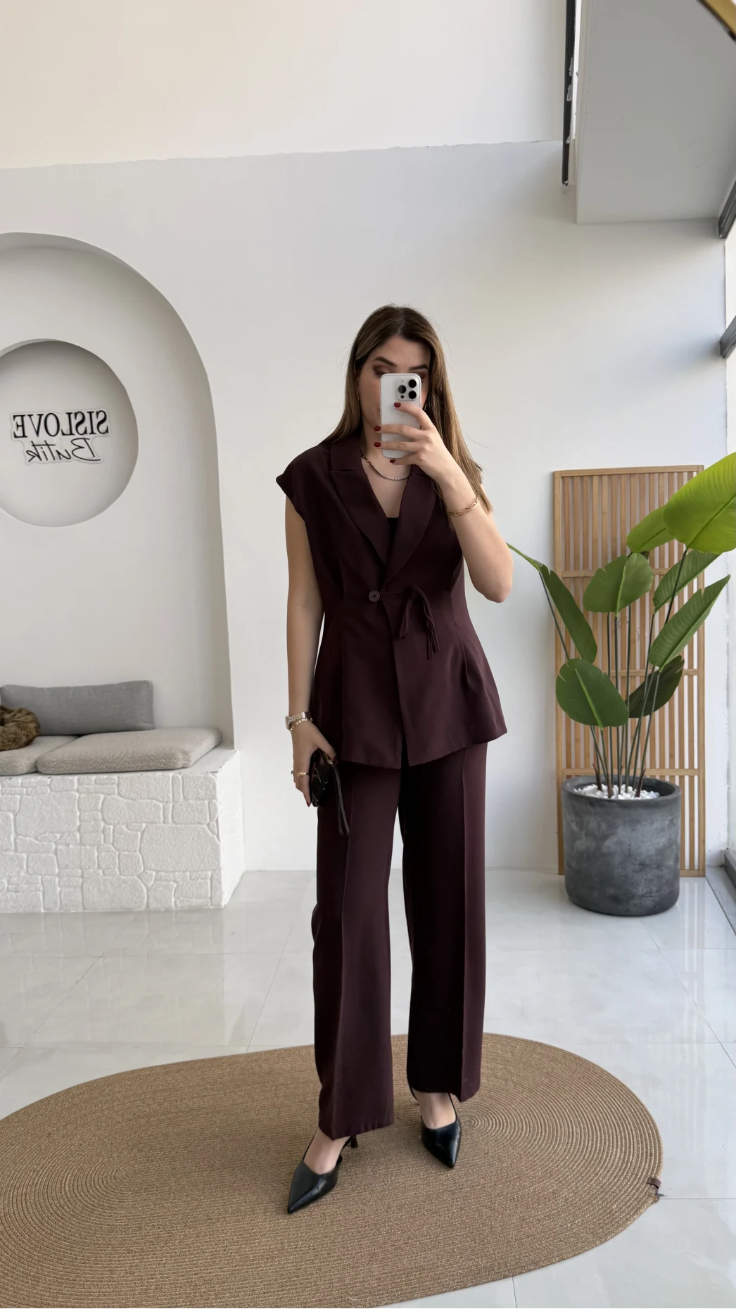 Enola Blazer Yelek-Pantolon Takım - Mürdüm - Kod: 8995