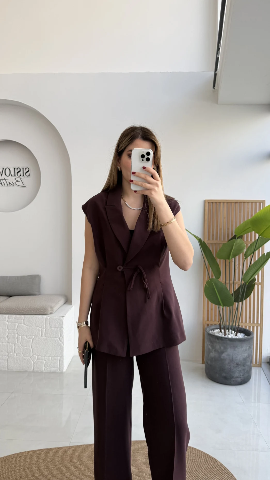 Enola Blazer Yelek-Pantolon Takım - Mürdüm - Kod: 8995