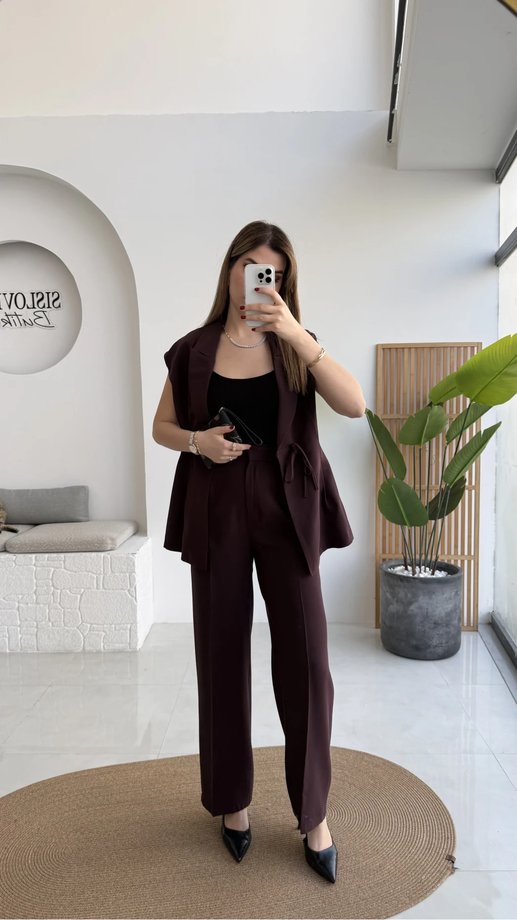 Enola Blazer Yelek-Pantolon Takım - Mürdüm - Kod: 8995