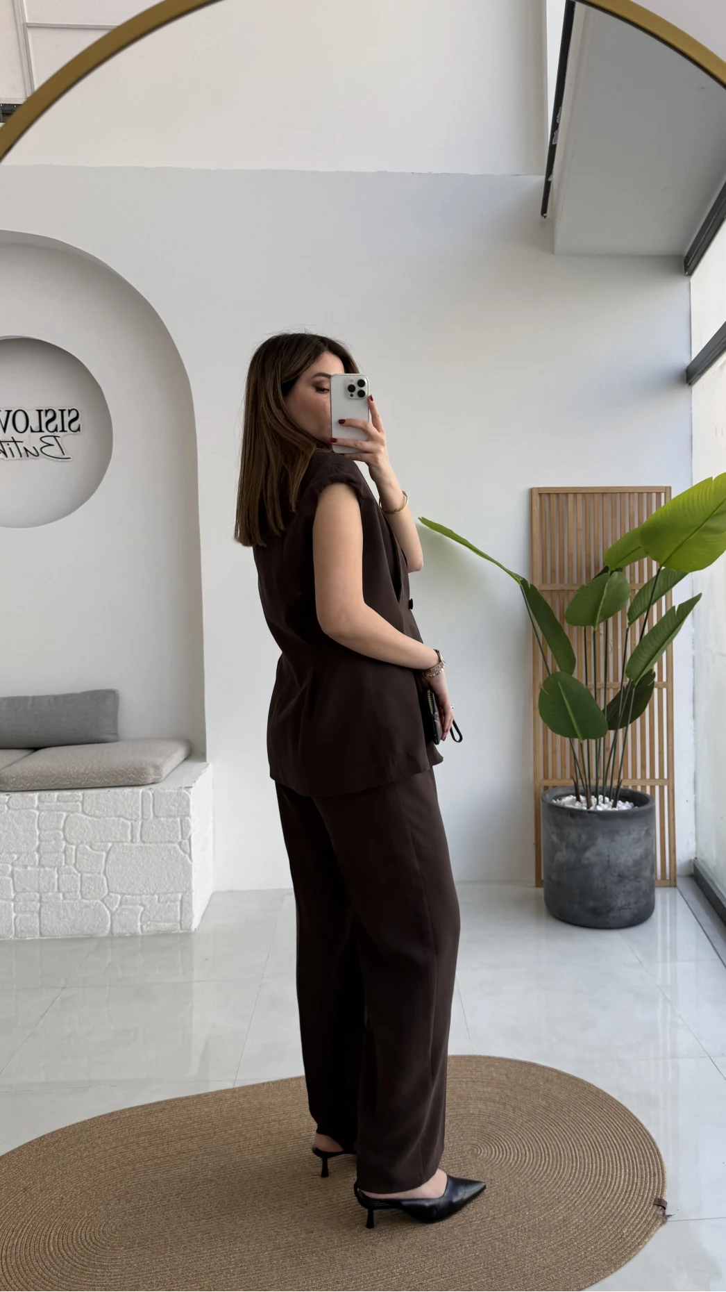 Enola Blazer Yelek-Pantolon Takım - Kahverengi - Kod: 8995