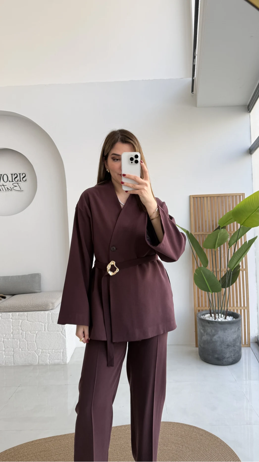 Poppy Toka Kemerli Ceket Pantolon Takım - Mürdüm - Kod: 9021