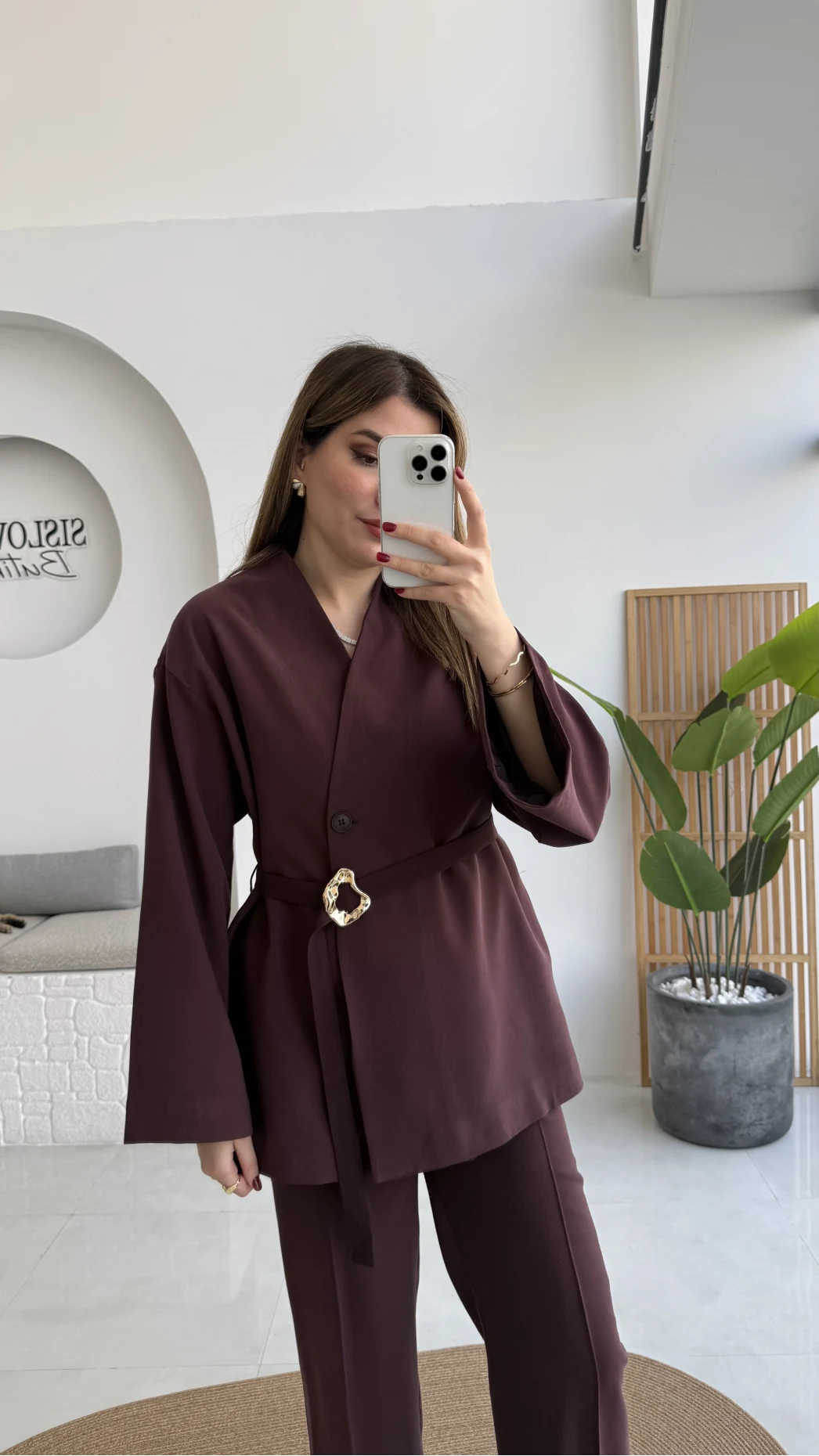 Poppy Toka Kemerli Ceket Pantolon Takım - Mürdüm - Kod: 9021