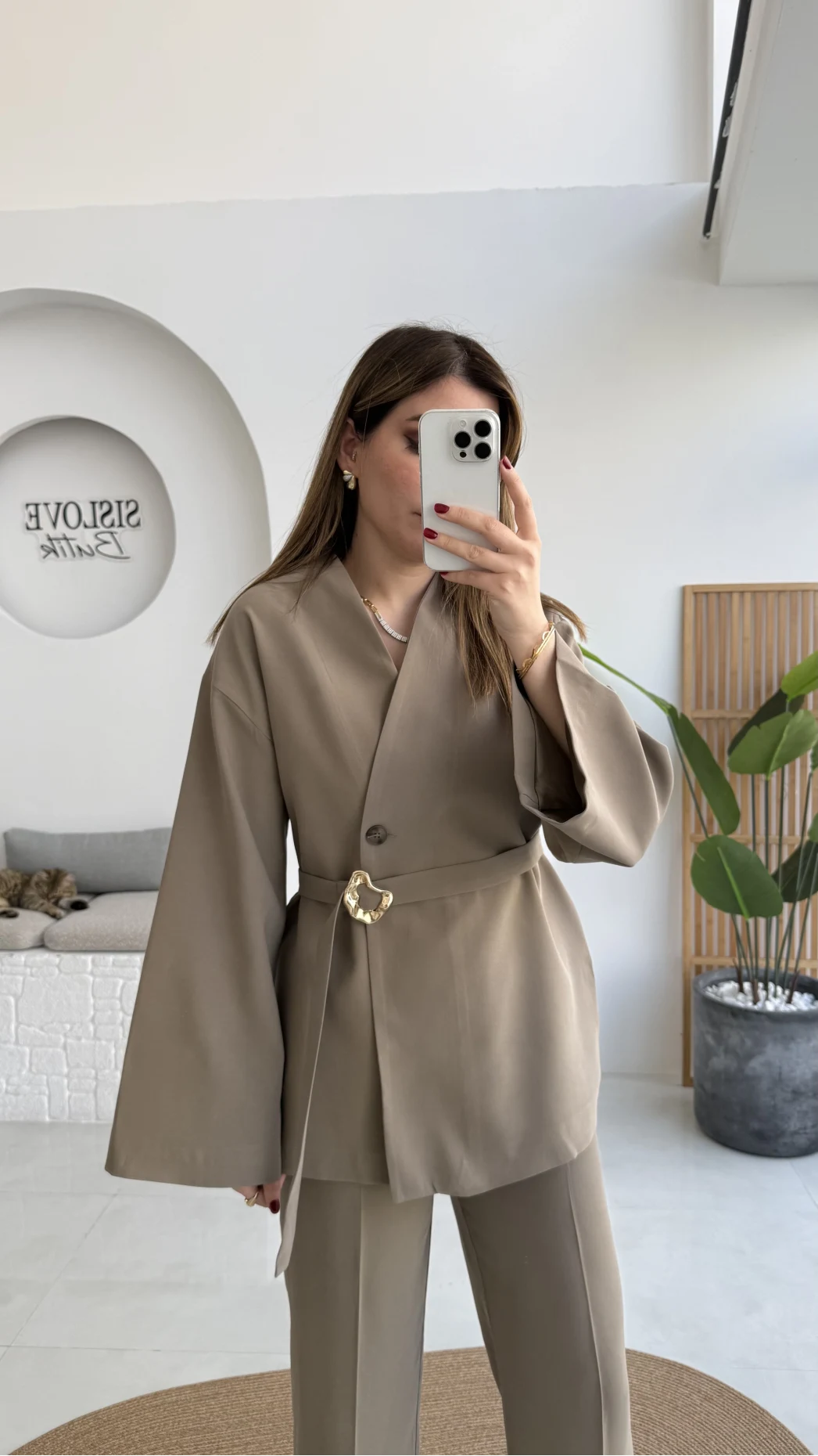 Poppy Toka Kemerli Ceket Pantolon Takım - Haki - Kod: 9021