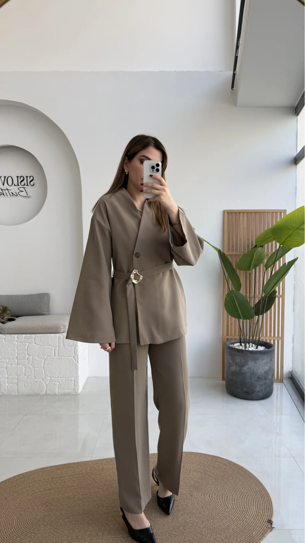 Poppy Toka Kemerli Ceket Pantolon Takım - Haki - Kod: 9021