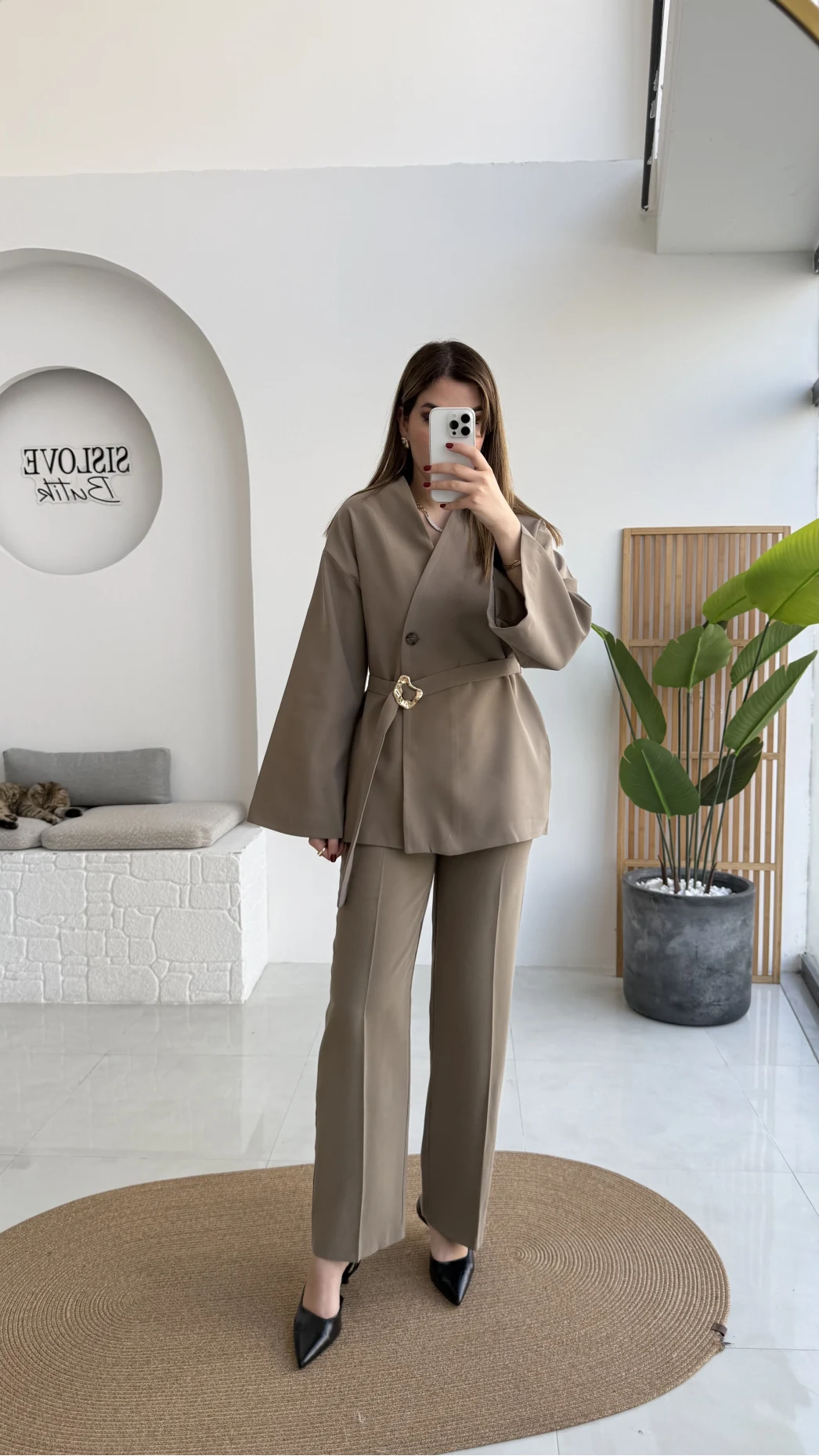 Poppy Toka Kemerli Ceket Pantolon Takım - Haki - Kod: 9021